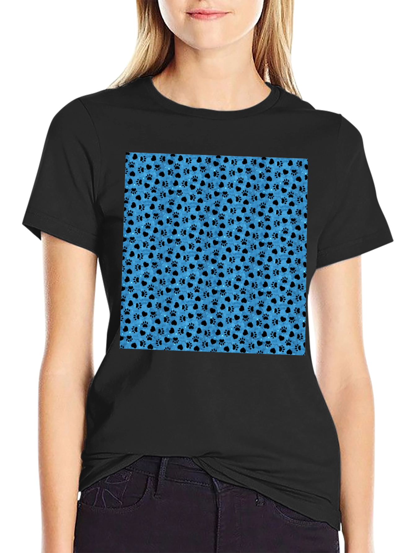 Paw Print Pattern Mens Black T-Shirt