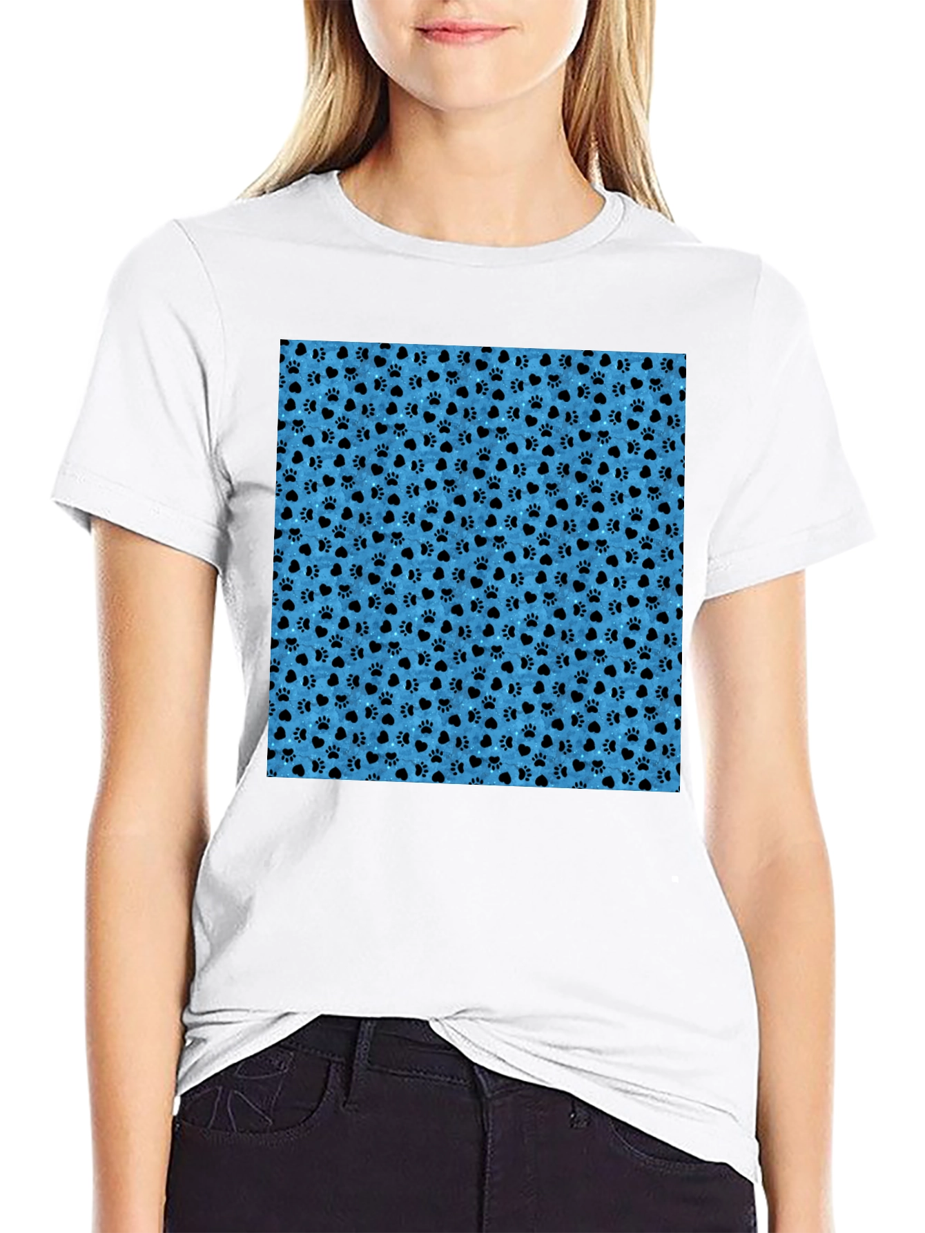 Paw Print Pattern Mens Black T-Shirt