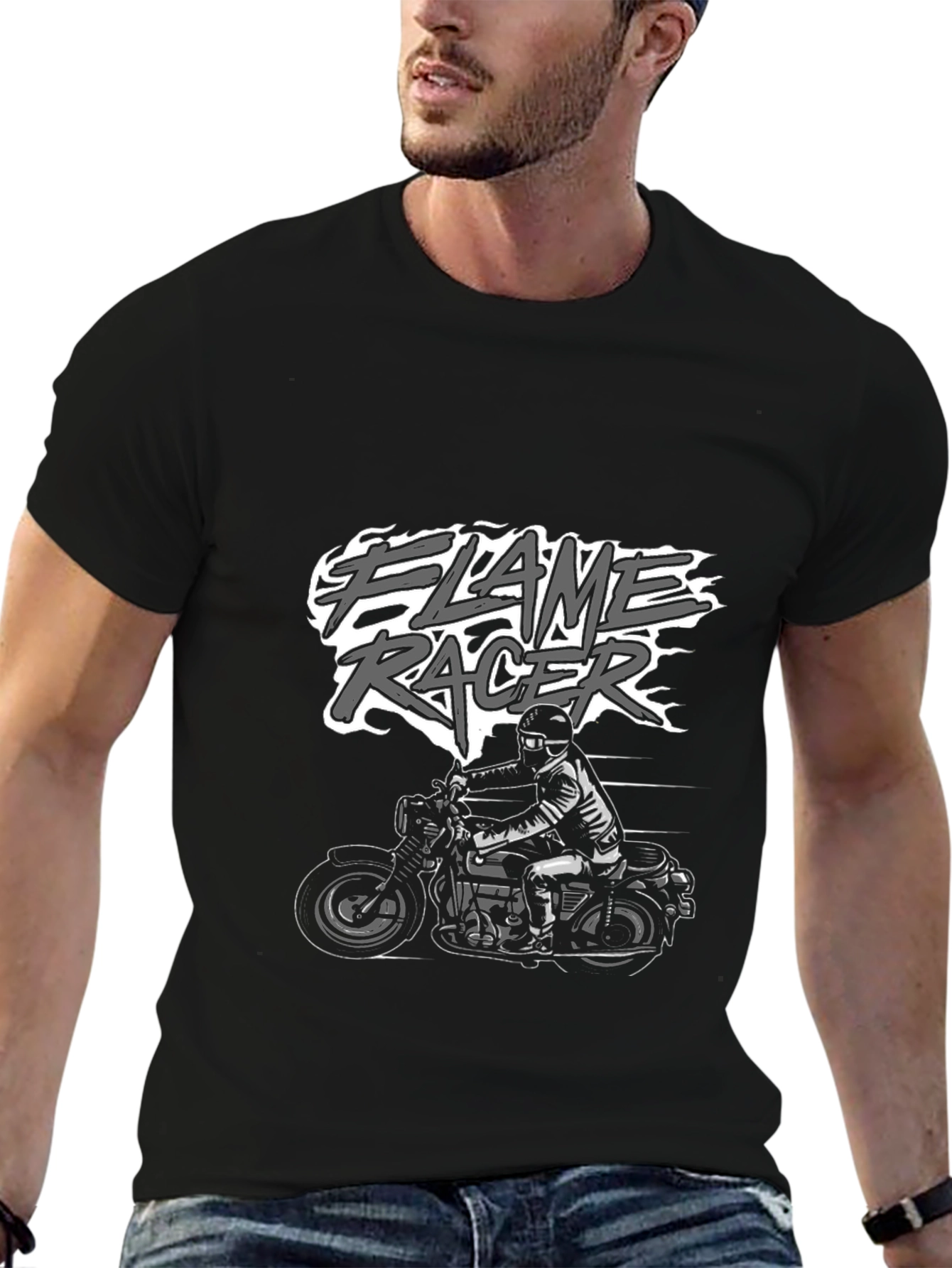 Flame Racer Graphic Tee - Black Motorcycle Shirt