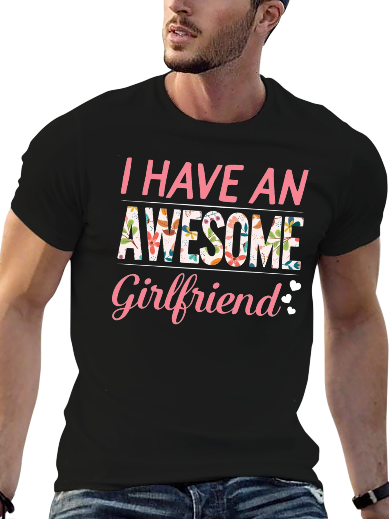 Awesome Girlfriend T-Shirt Floral Design Black Tee