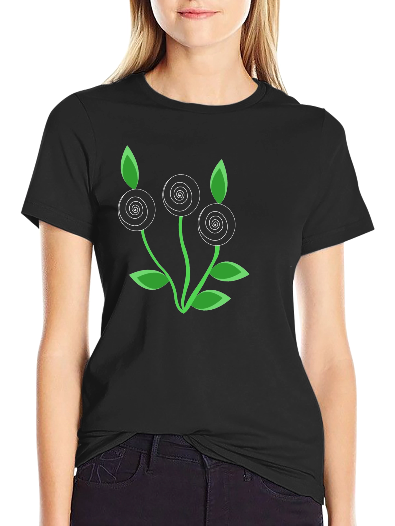 Modern Floral Graphic Tee - Black
