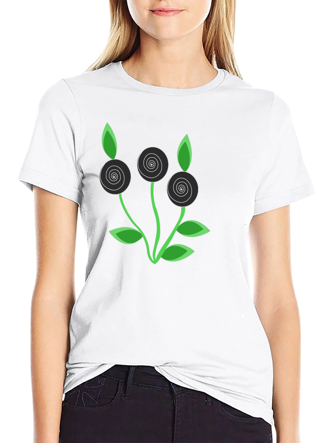 Modern Floral Graphic Tee - Black