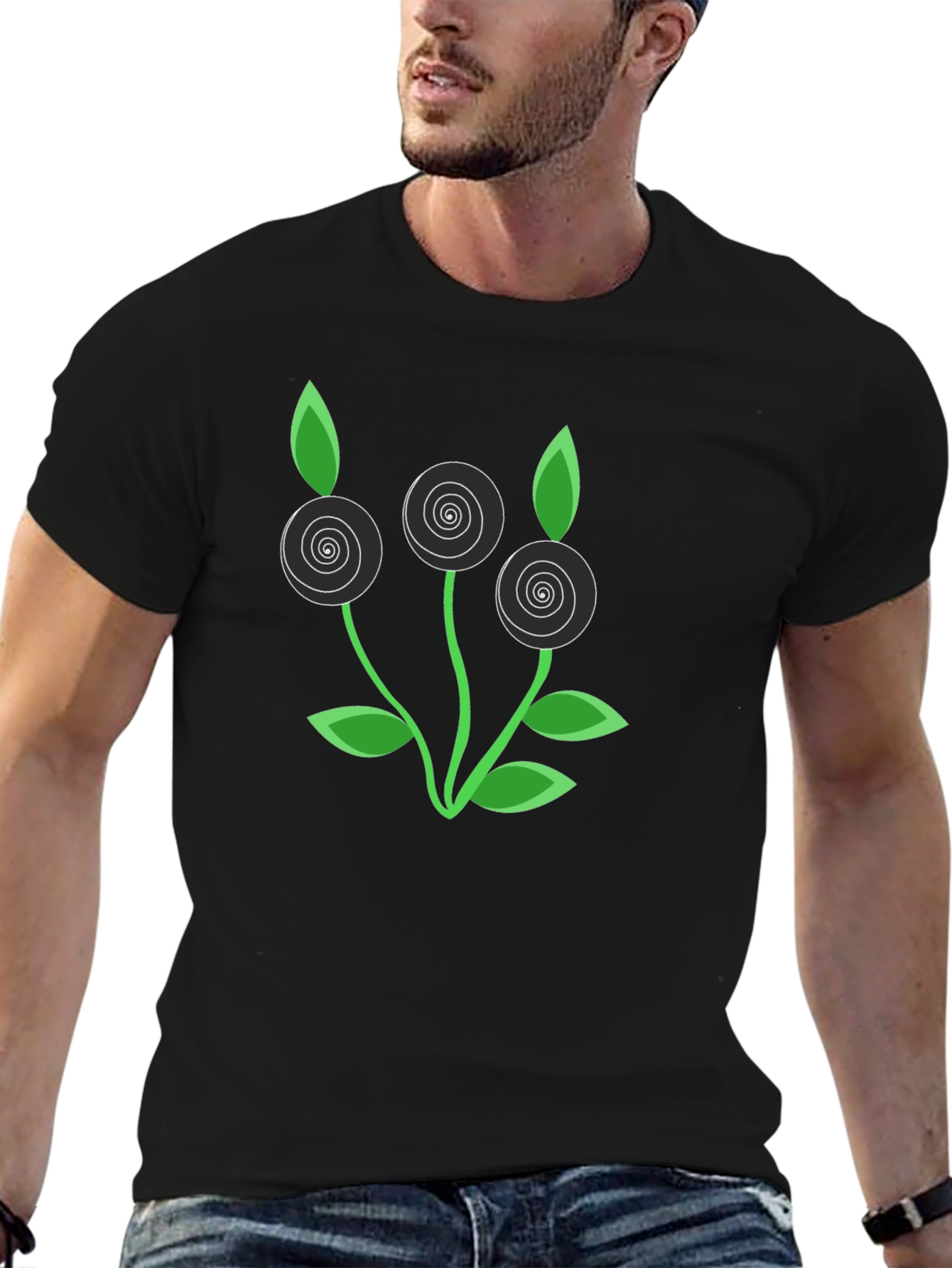 Modern Floral Graphic Tee - Black