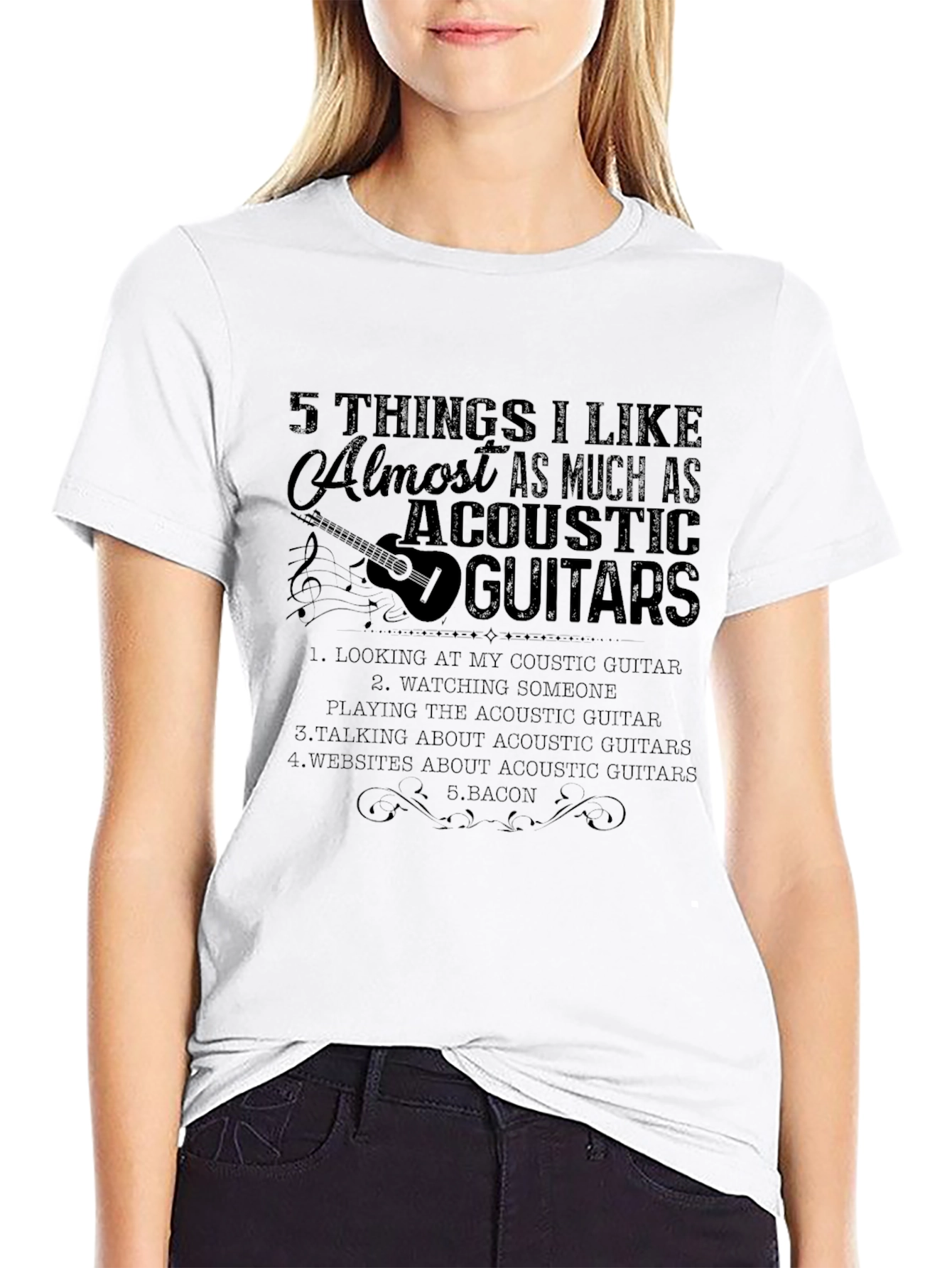 Acoustic Guitar Lover Black T-Shirt | Bacon & Guitars!