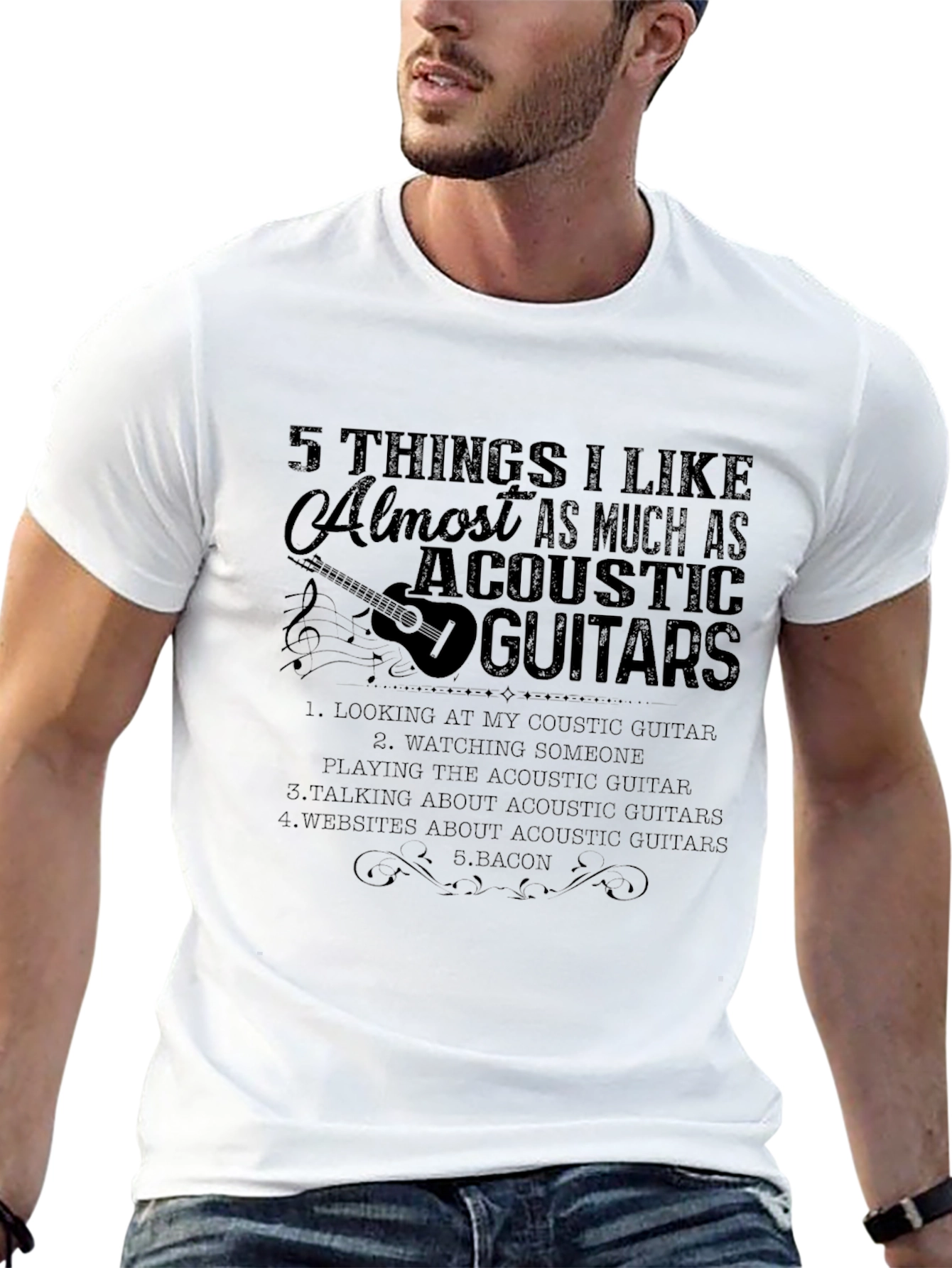 Acoustic Guitar Lover Black T-Shirt | Bacon & Guitars!