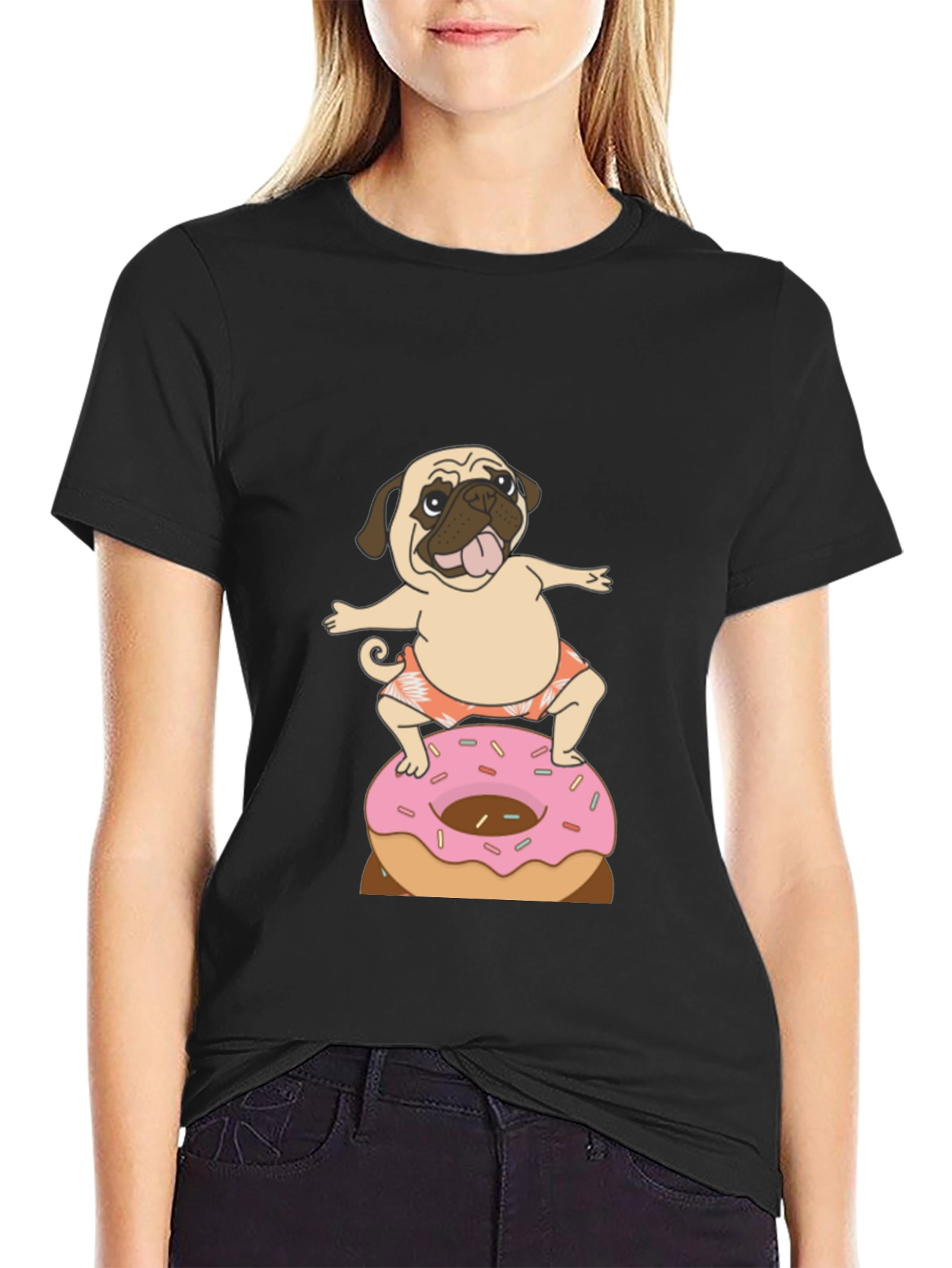 Pug on Donut T-Shirt - Fun & Casual Wear