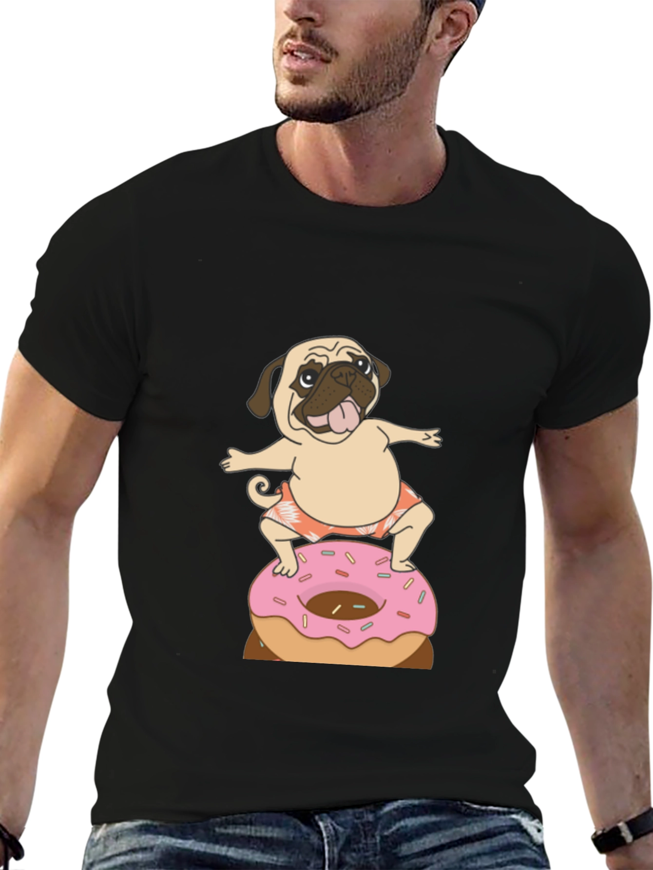 Pug on Donut T-Shirt - Fun & Casual Wear