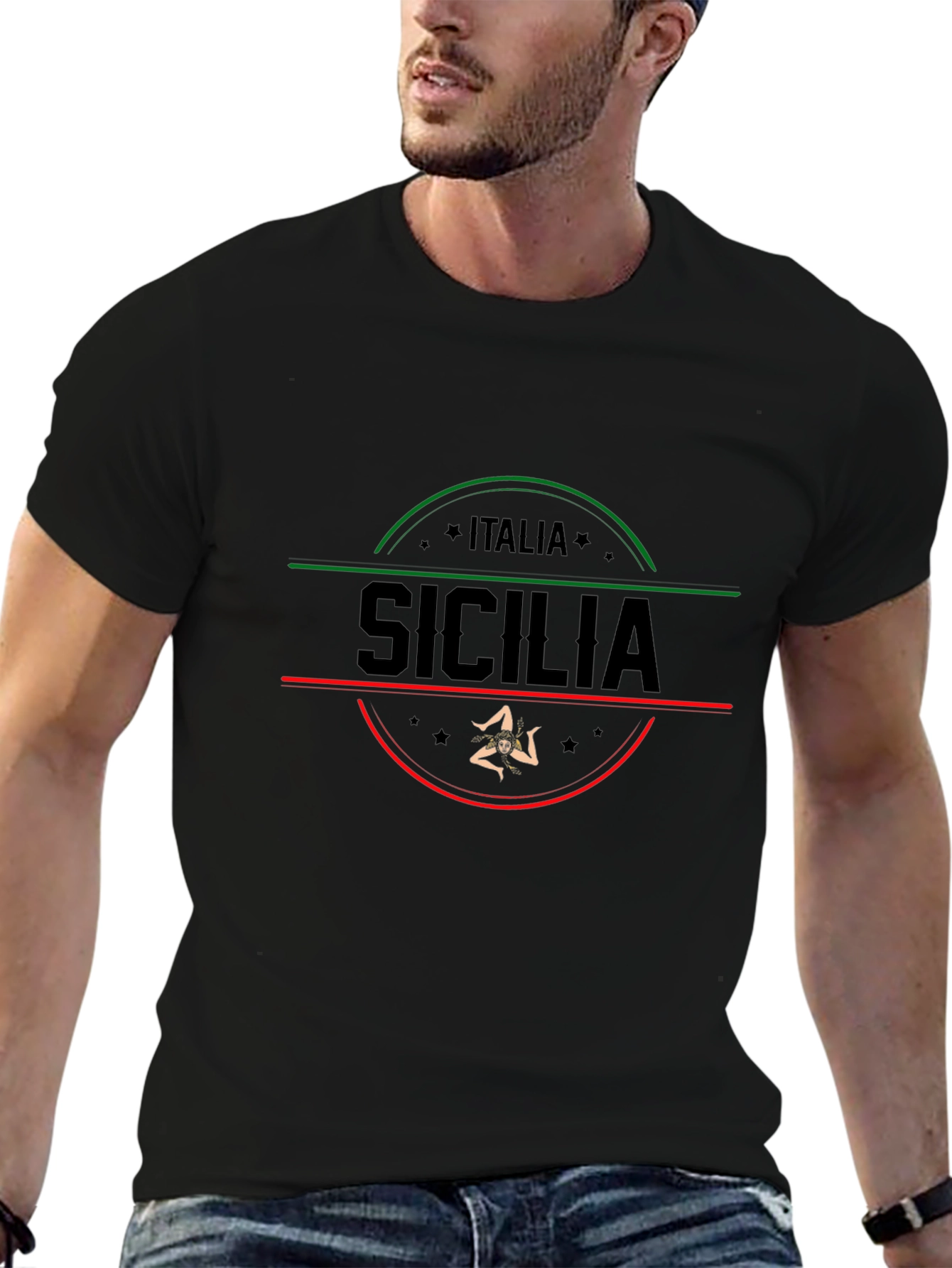 Italia Sicilia Black Graphic T-Shirt