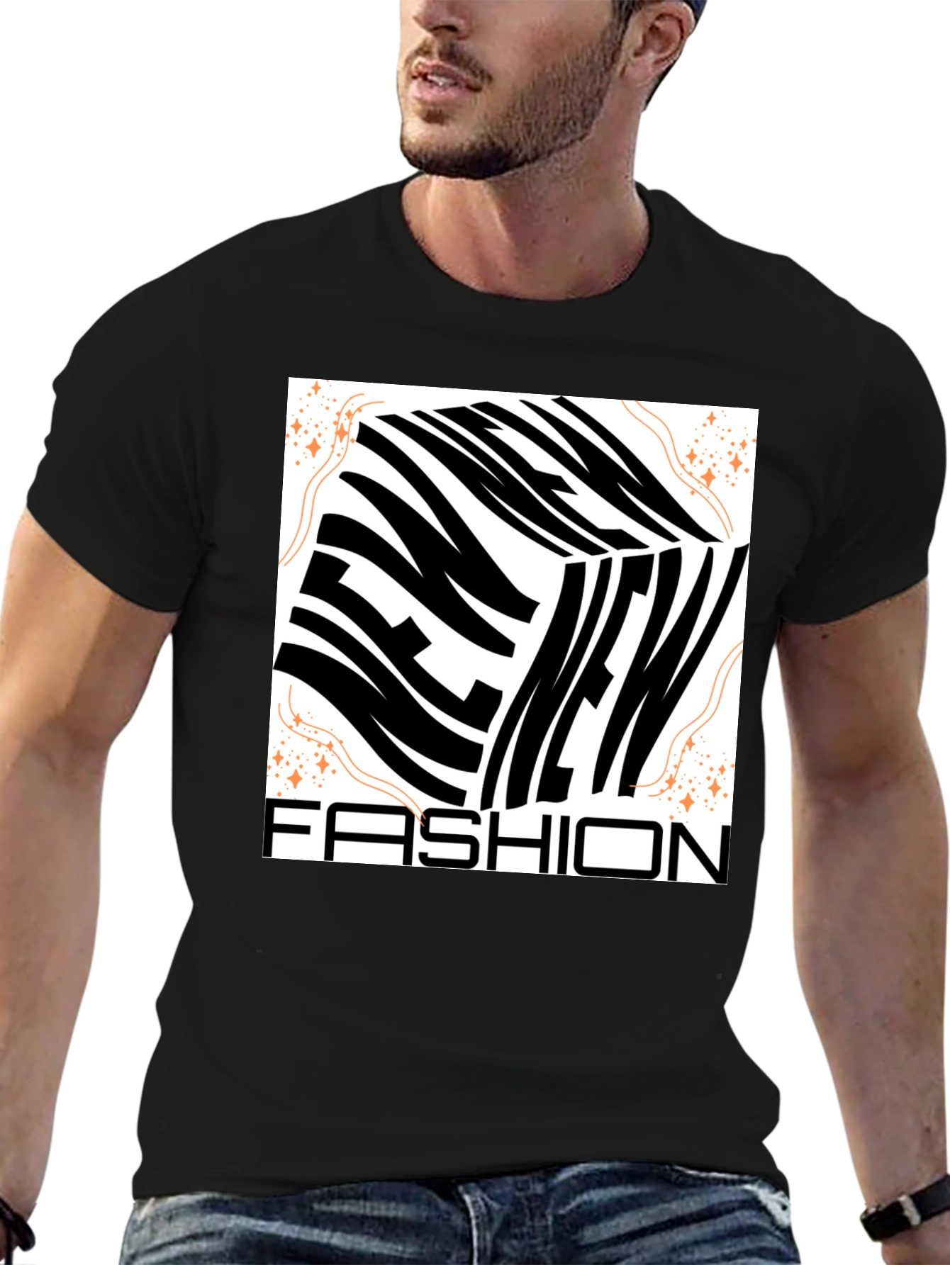 New Fashion Graphic Tee - Mens Black Crew Neck