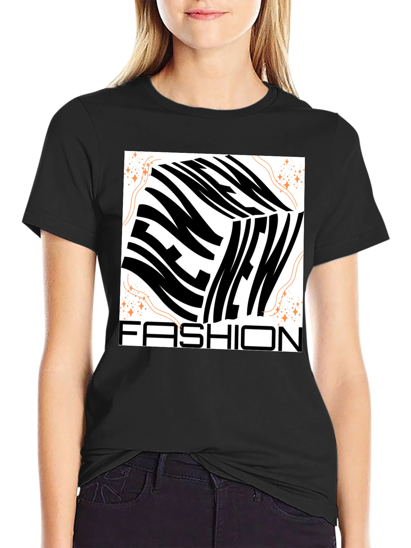 New Fashion Graphic Tee - Mens Black Crew Neck