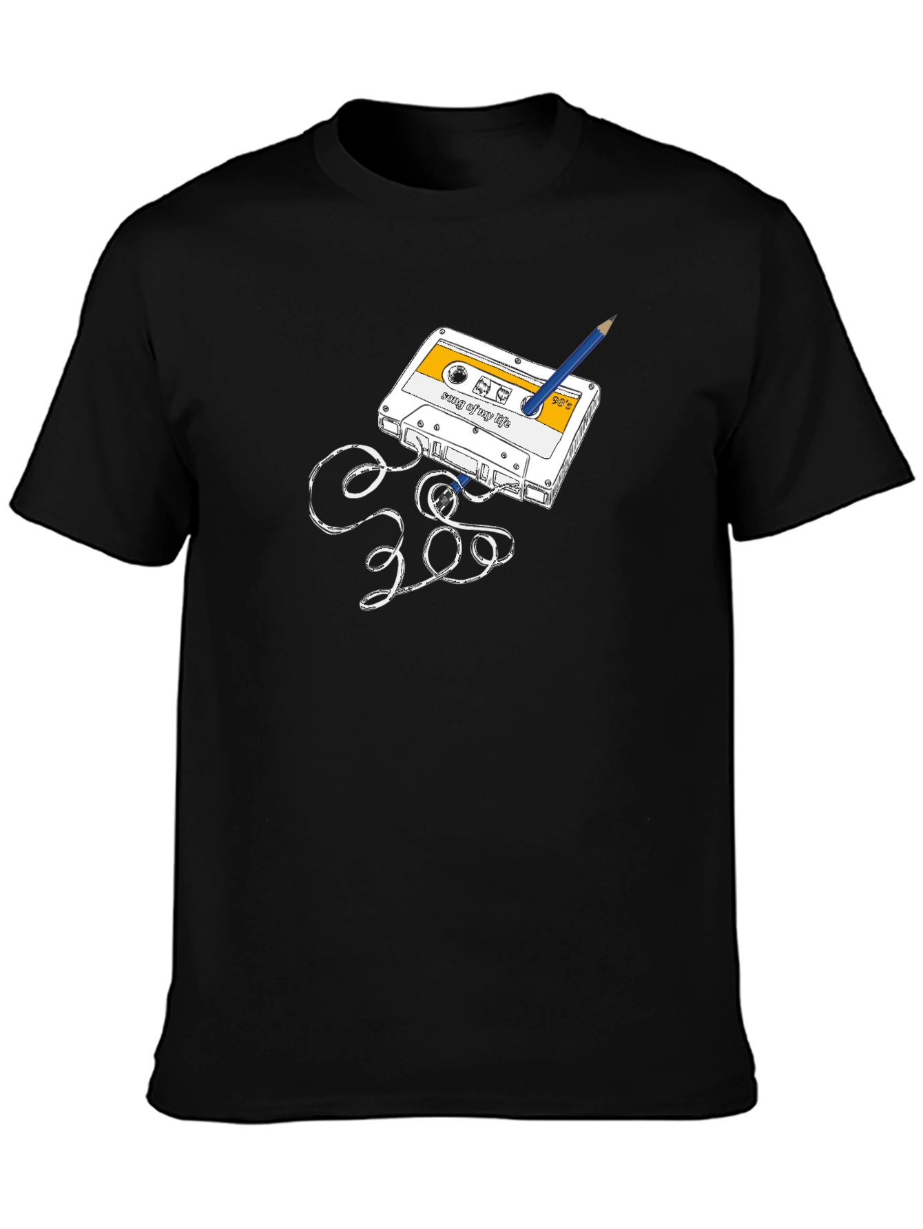 Retro Cassette Tape & Pencil Graphic T-Shirt