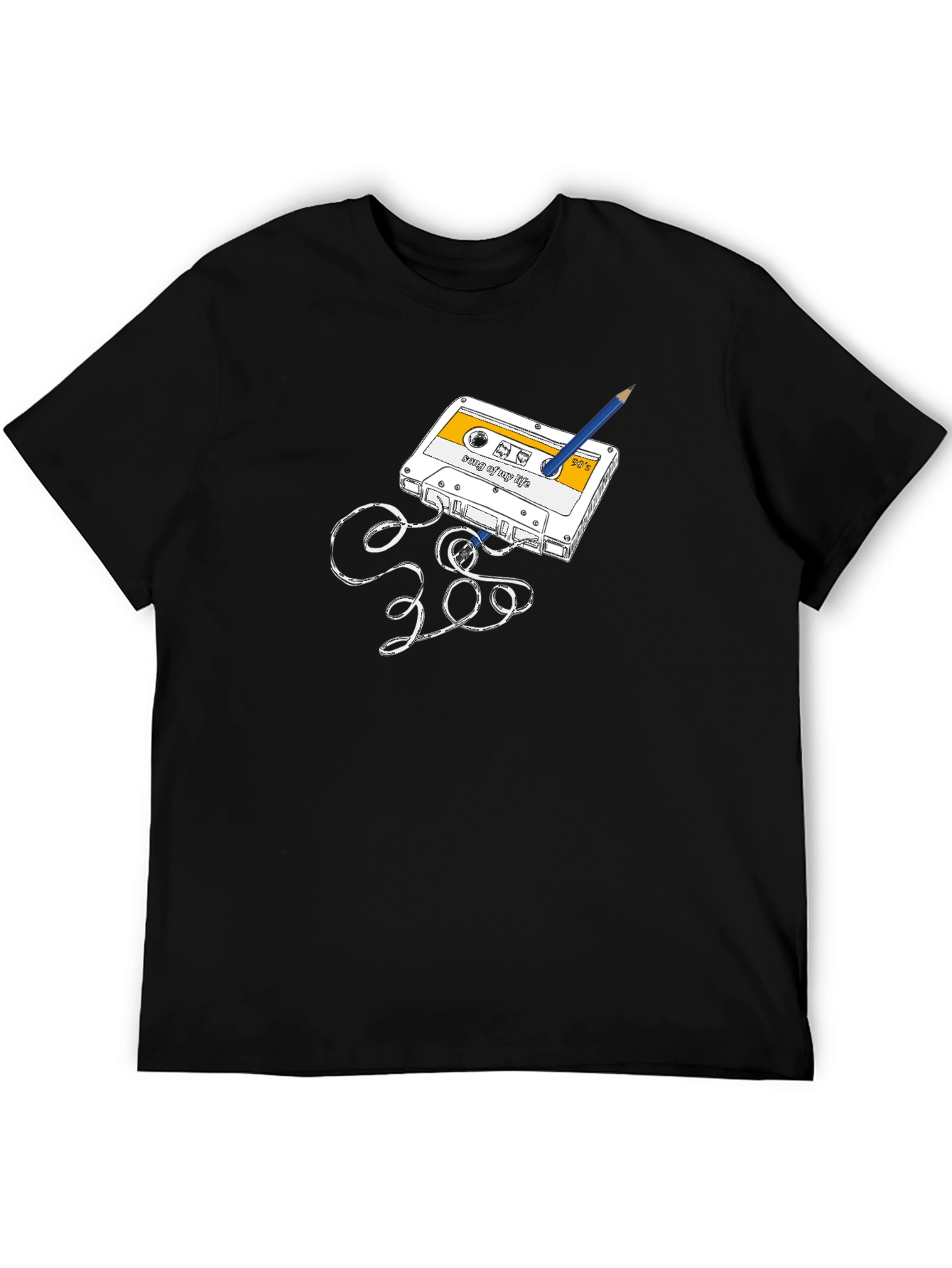 Retro Cassette Tape & Pencil Graphic T-Shirt