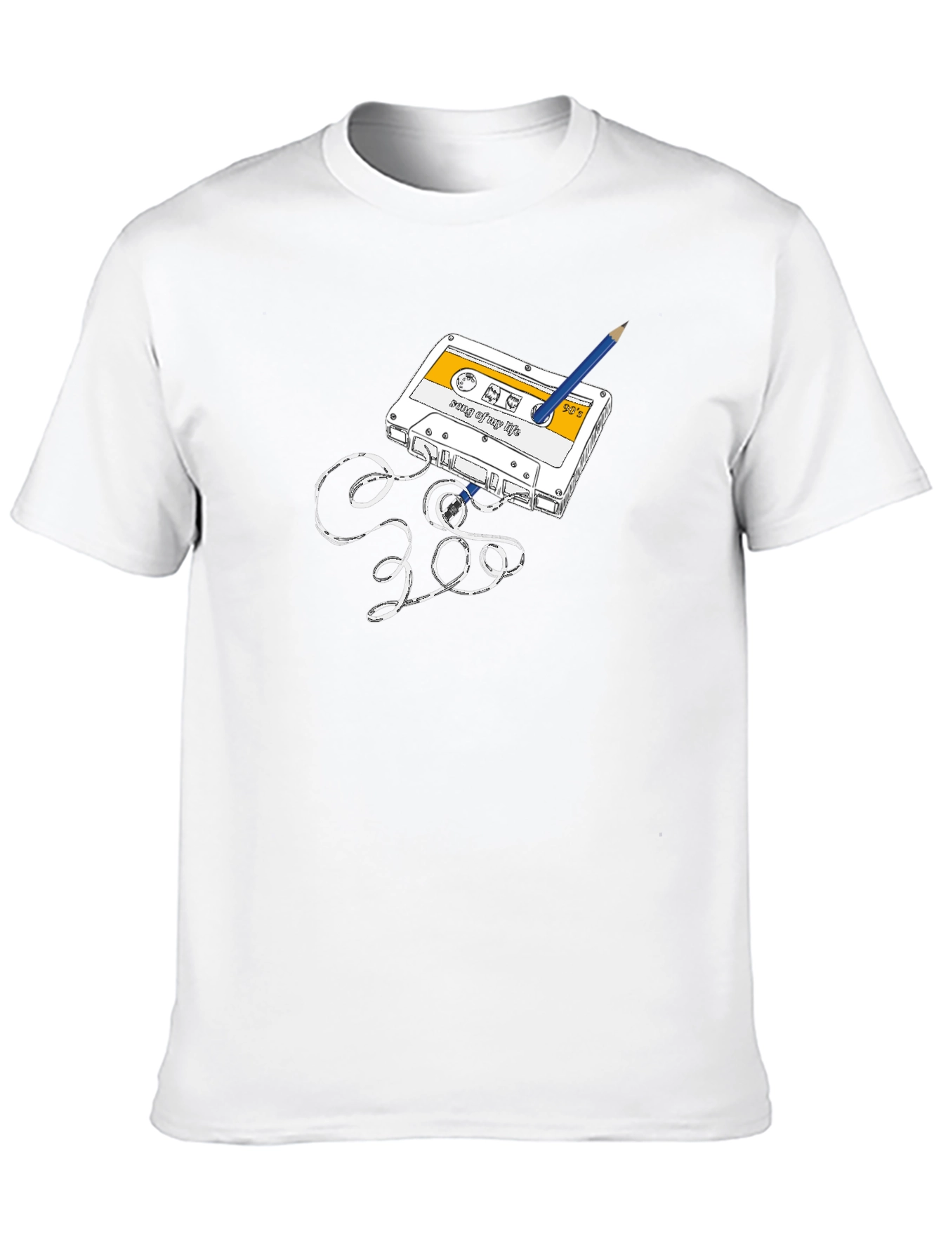 Retro Cassette Tape & Pencil Graphic T-Shirt