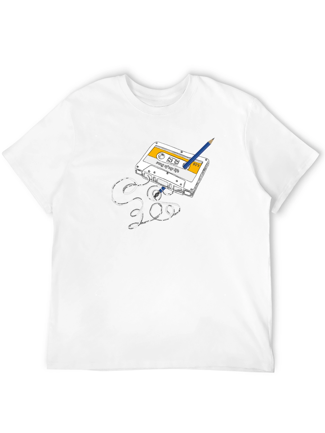 Retro Cassette Tape & Pencil Graphic T-Shirt
