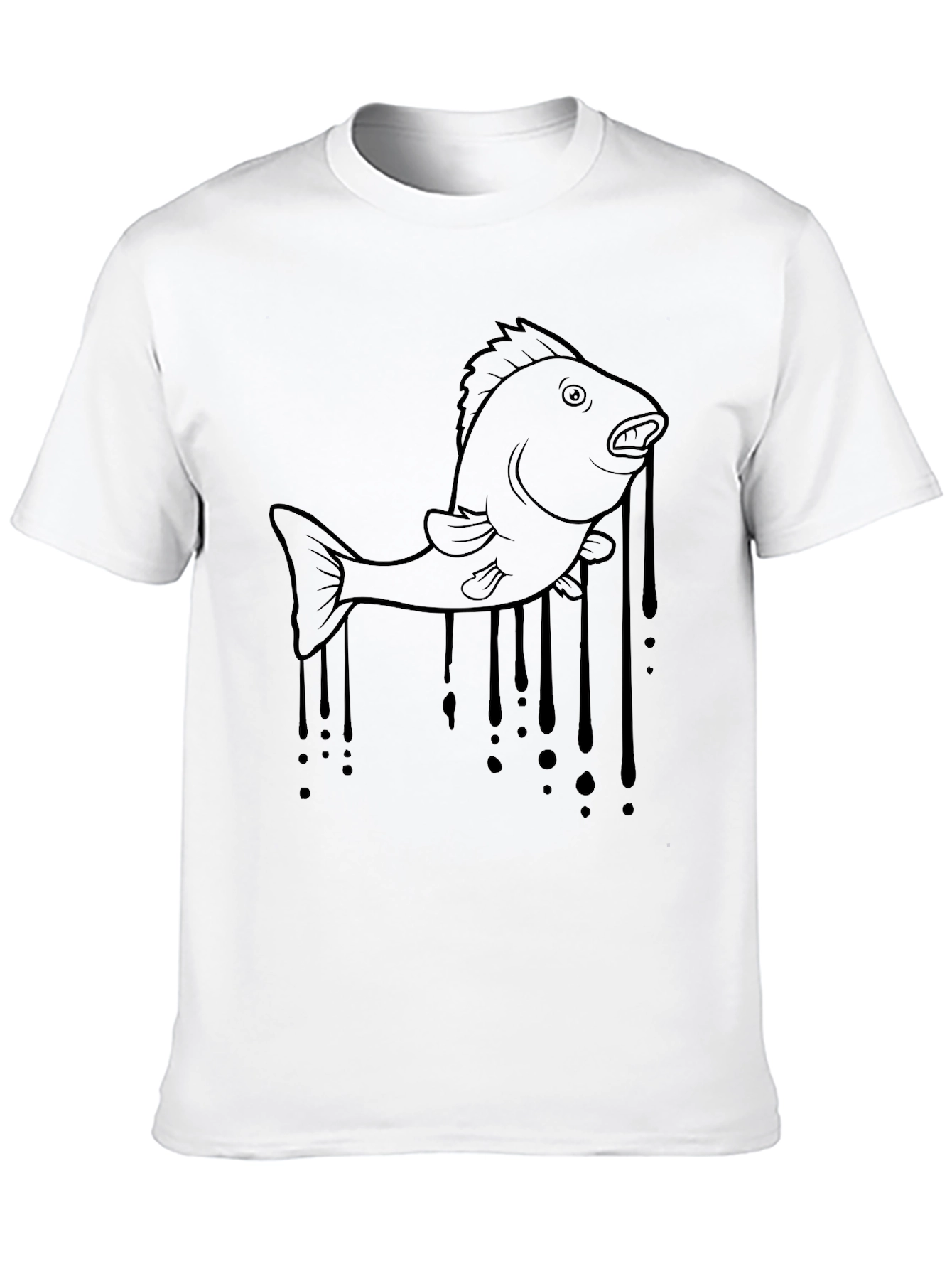 Melting Fish Graphic Tee - Black Cotton T-Shirt