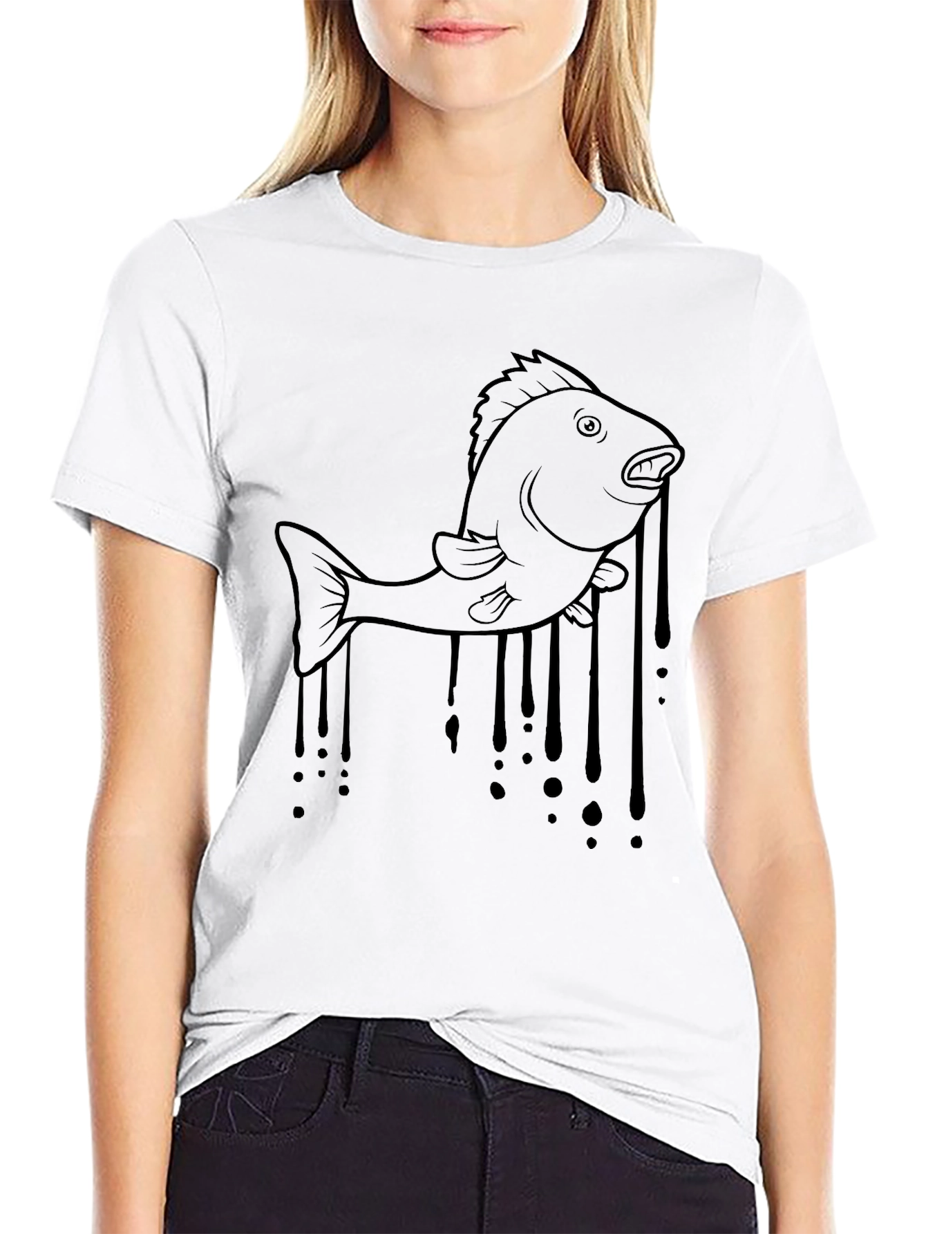 Melting Fish Graphic Tee - Black Cotton T-Shirt