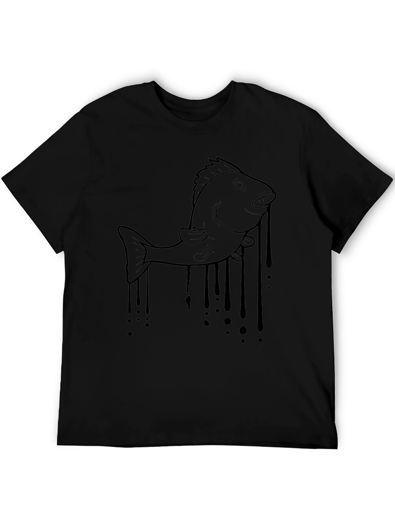 Melting Fish Graphic Tee - Black Cotton T-Shirt