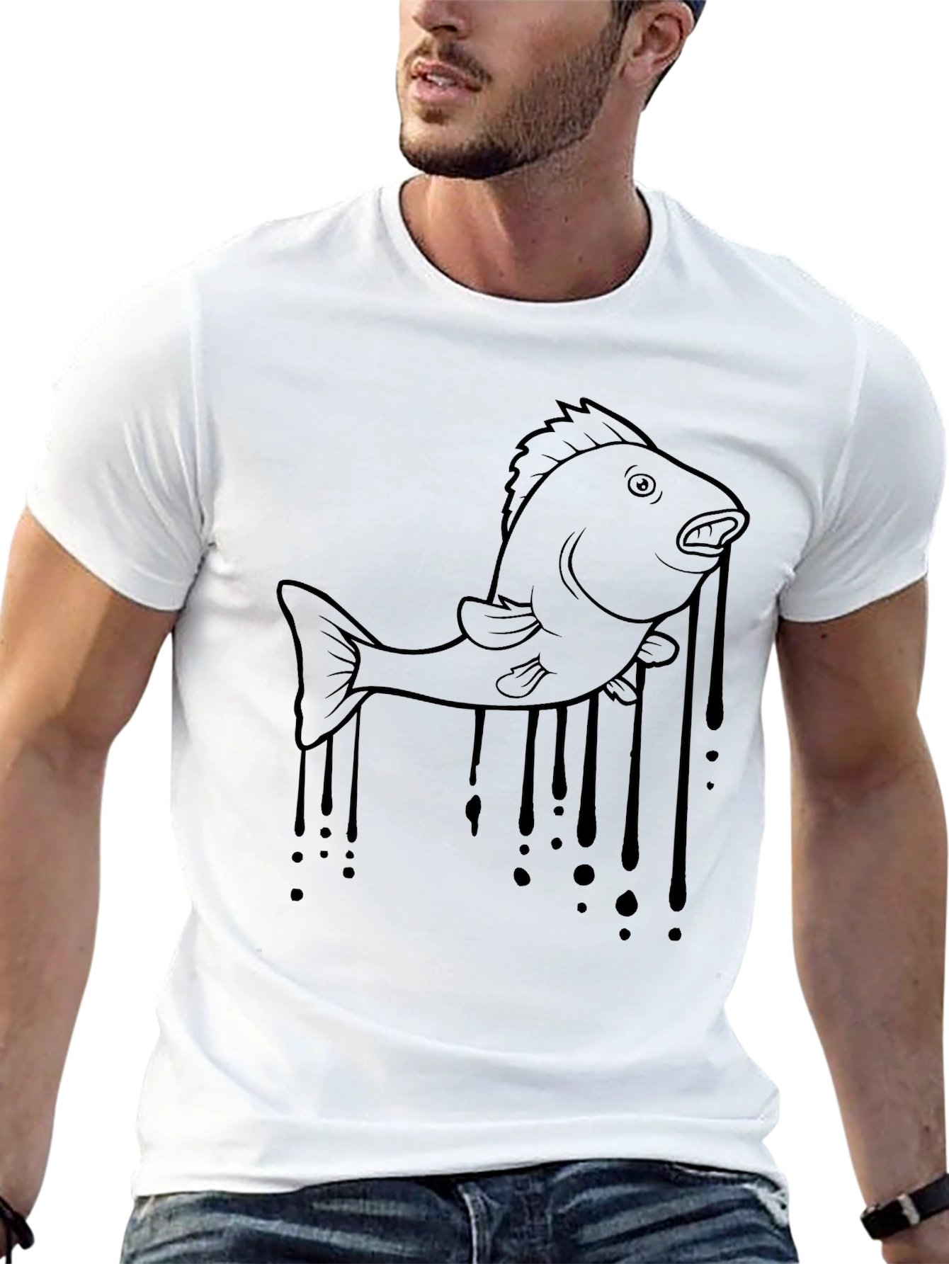 Melting Fish Graphic Tee - Black Cotton T-Shirt