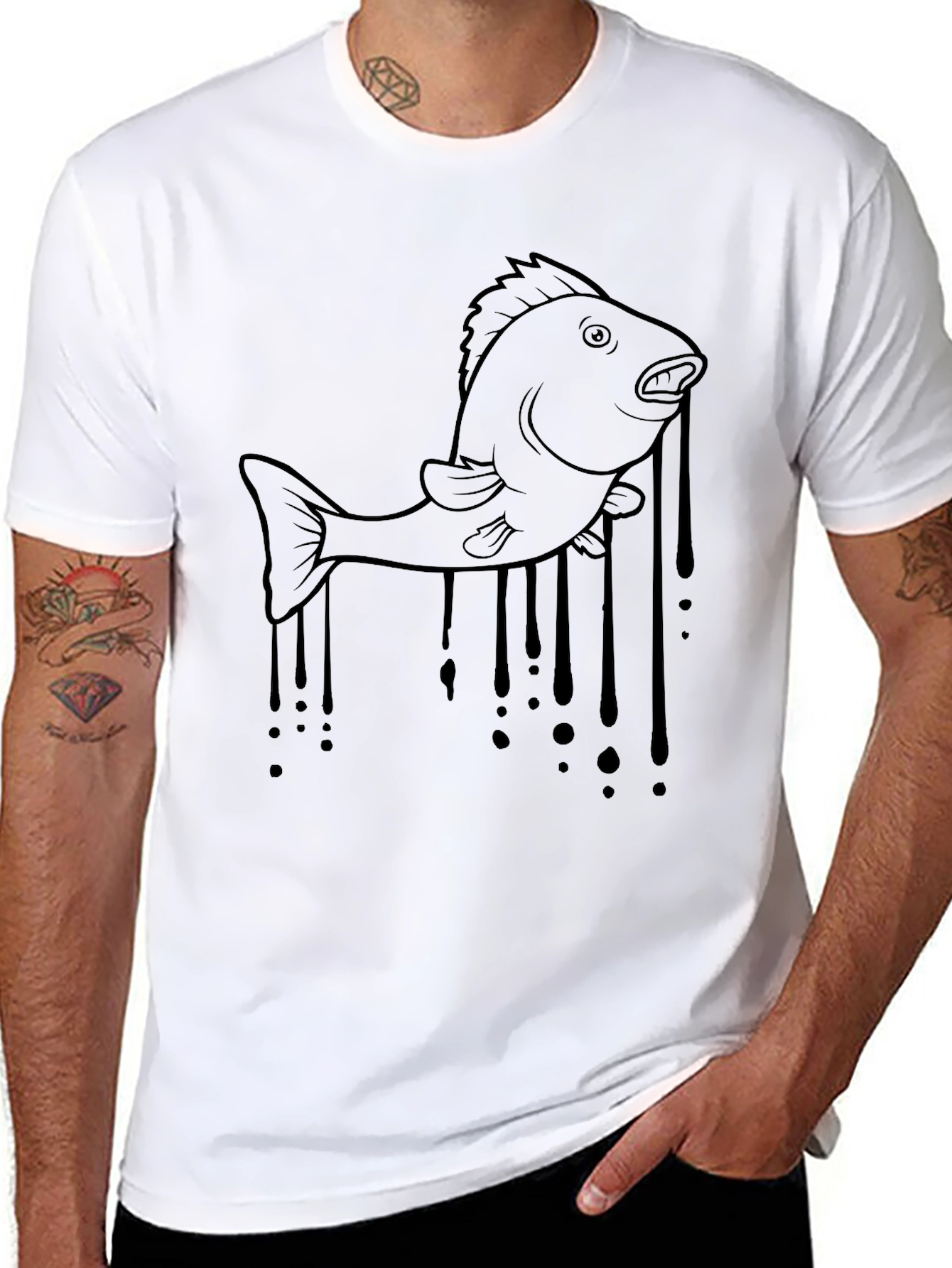 Melting Fish Graphic Tee - Black Cotton T-Shirt