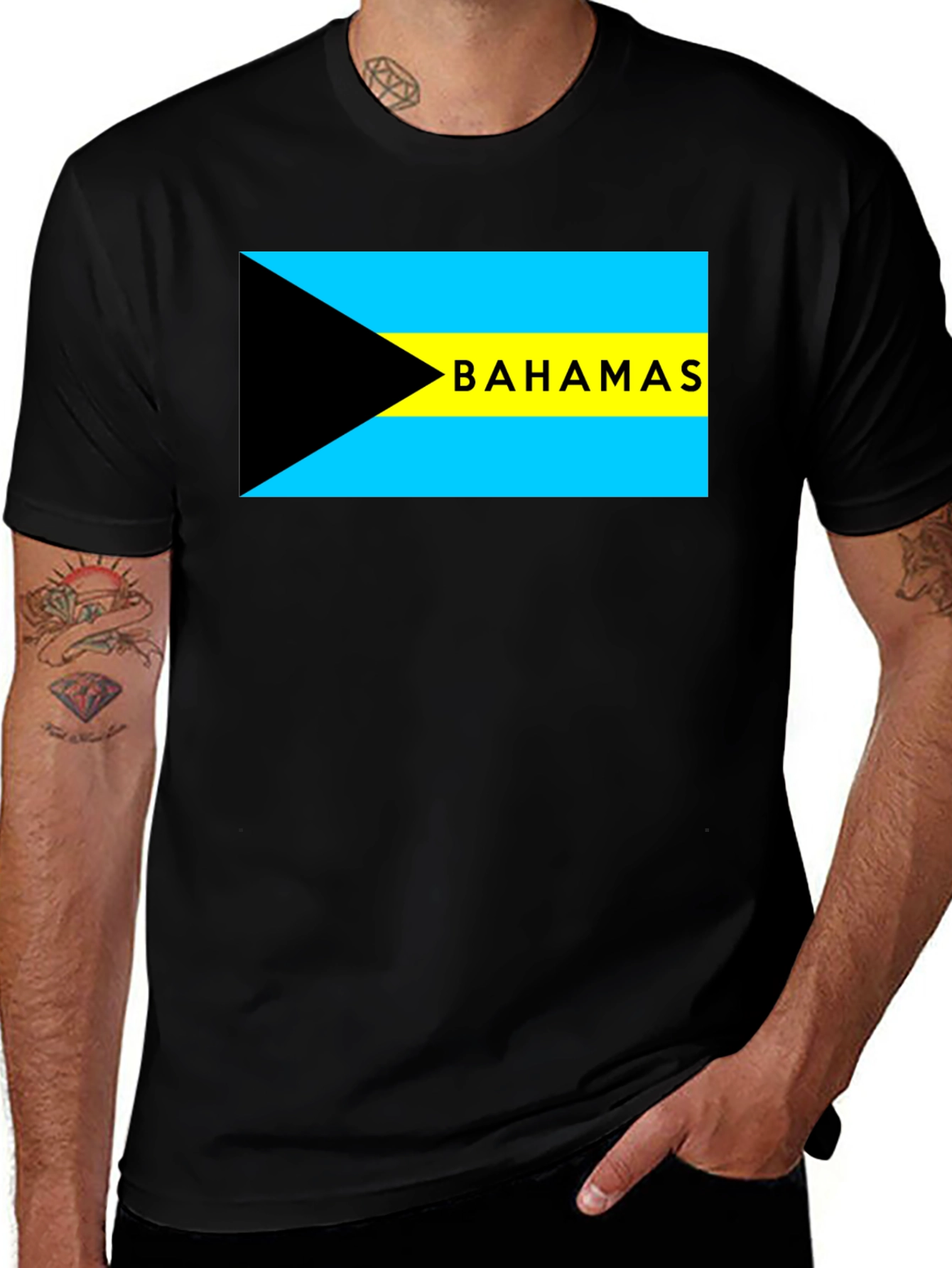 Bahamas Flag Graphic T-Shirt - Black