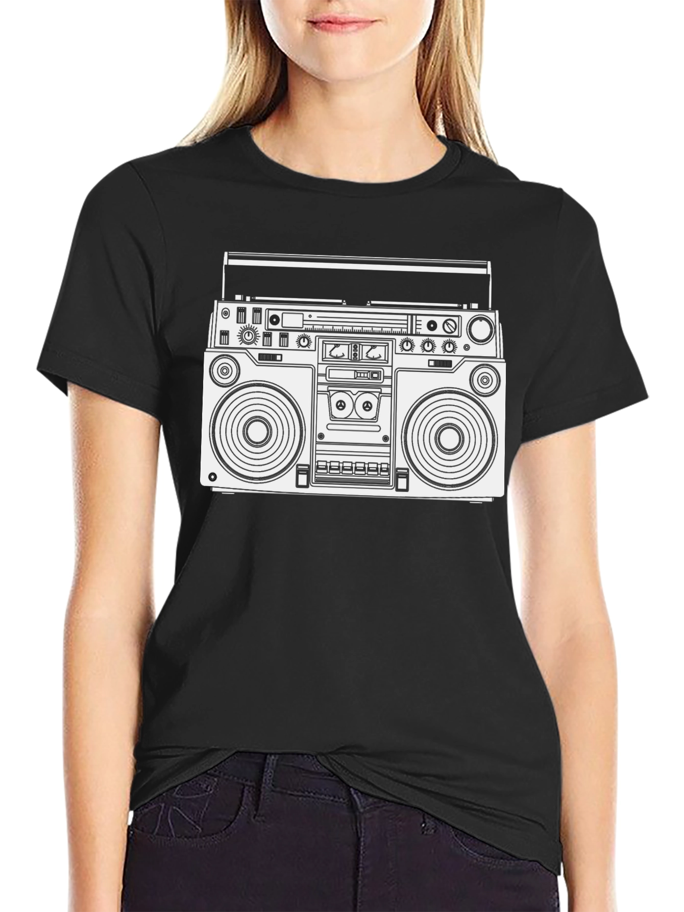 Retro Boombox Graphic T-Shirt - Black