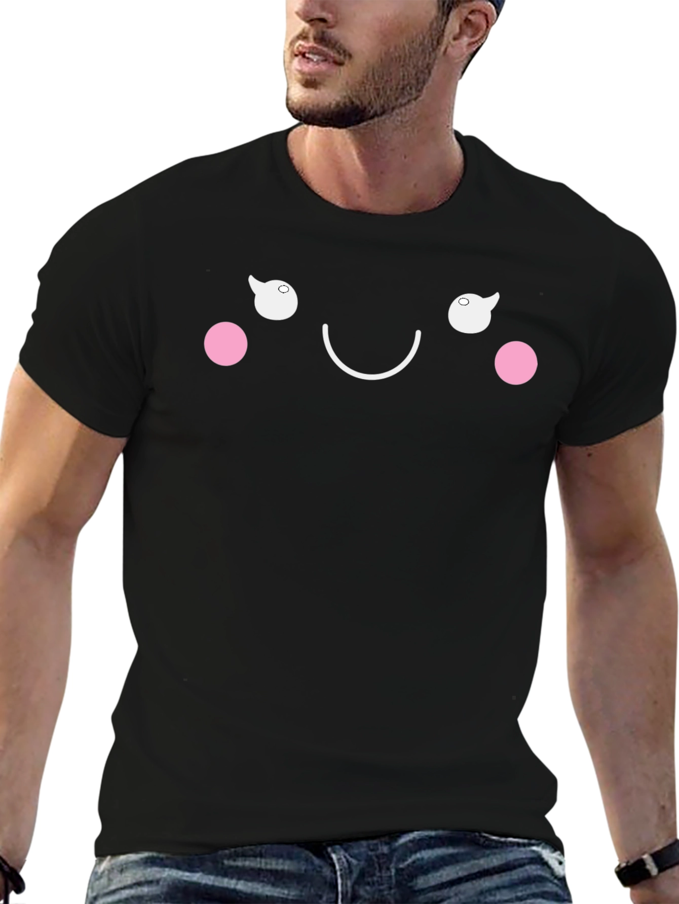 Kawaii Face Black T-Shirt - Express Your Happy Mood!