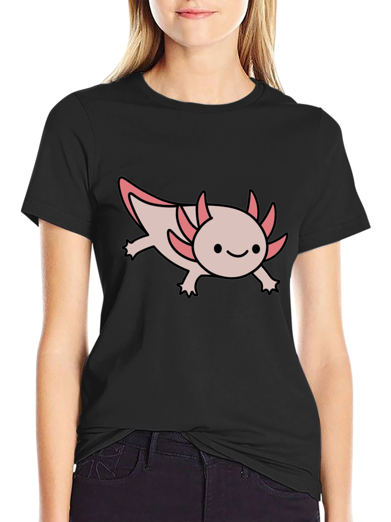 Axolotl Black T-Shirt - Cute Amphibian Tee