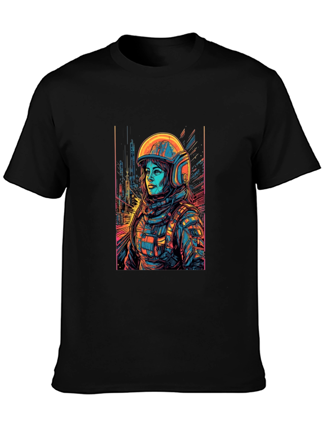 Sci-Fi Astronaut Graphic Tee - Black Cotton Comfort