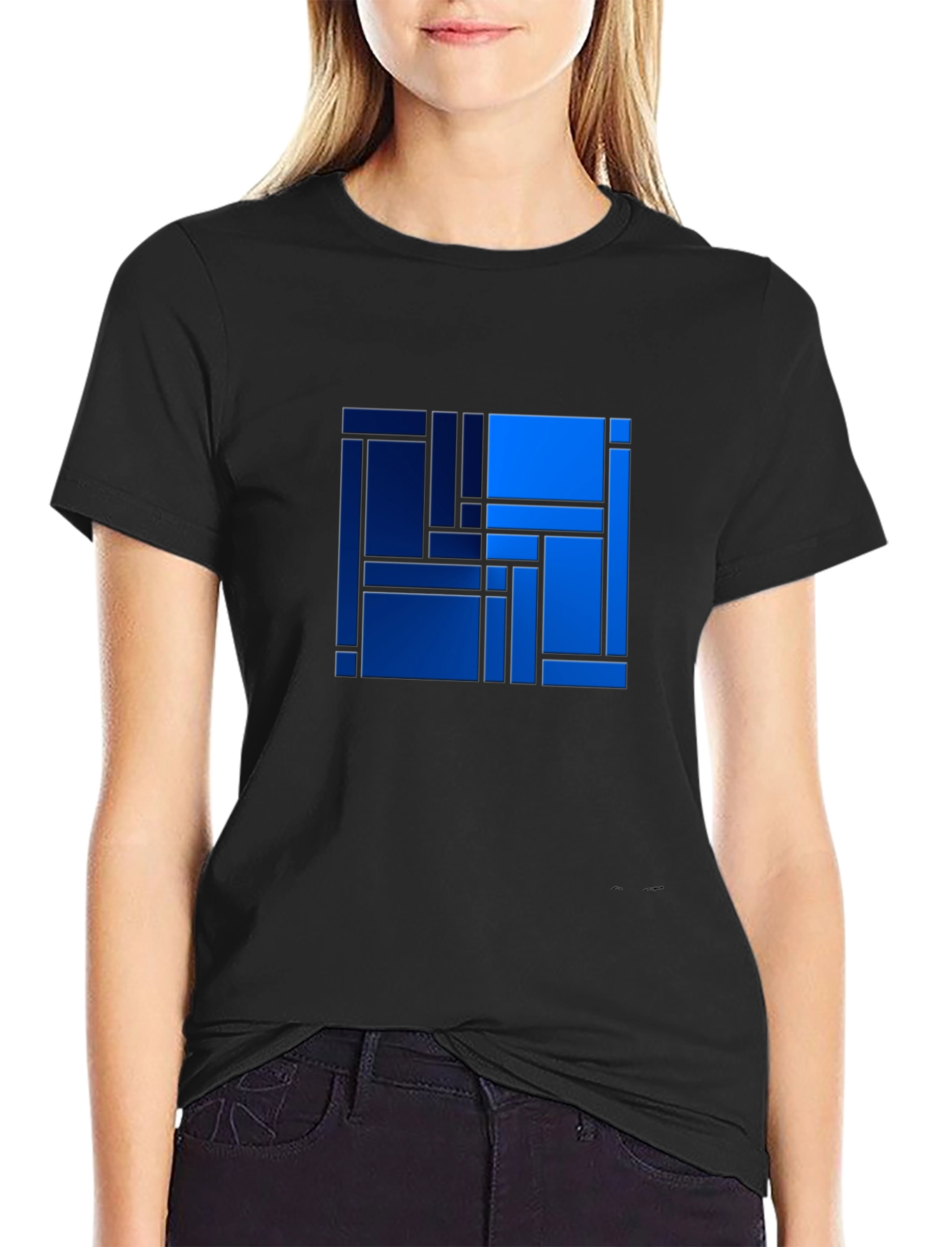 Abstract Geometric Blue Square Art Print T-Shirt