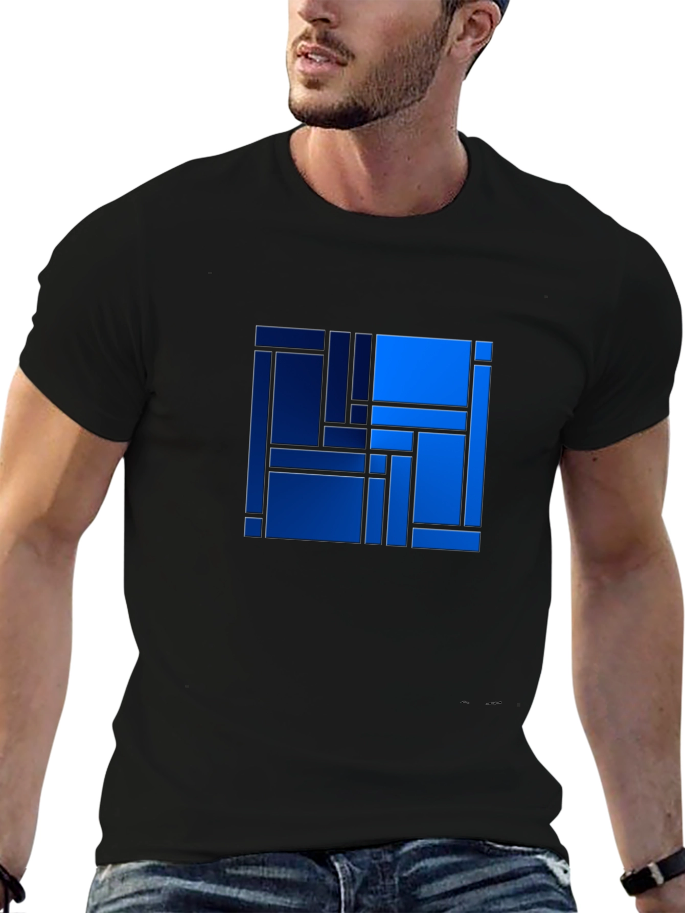 Abstract Geometric Blue Square Art Print T-Shirt
