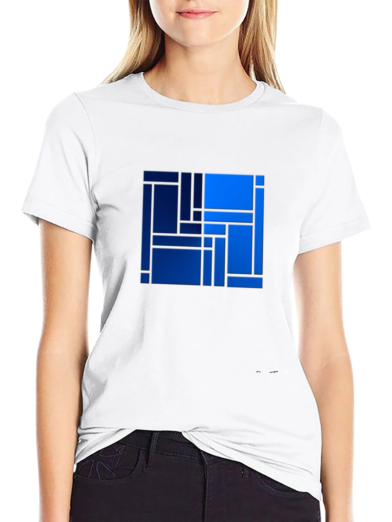 Abstract Geometric Blue Square Art Print T-Shirt