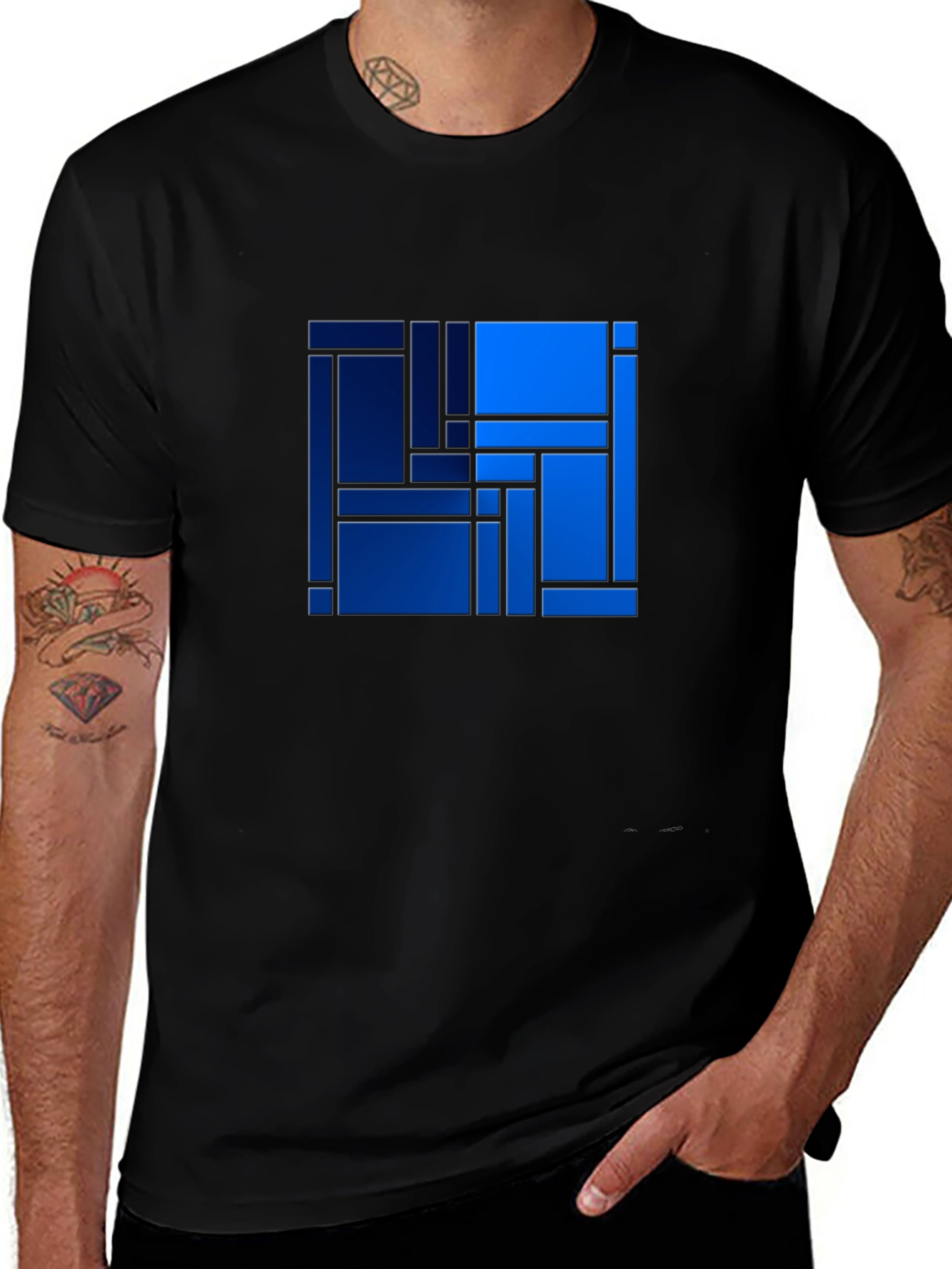 Abstract Geometric Blue Square Art Print T-Shirt