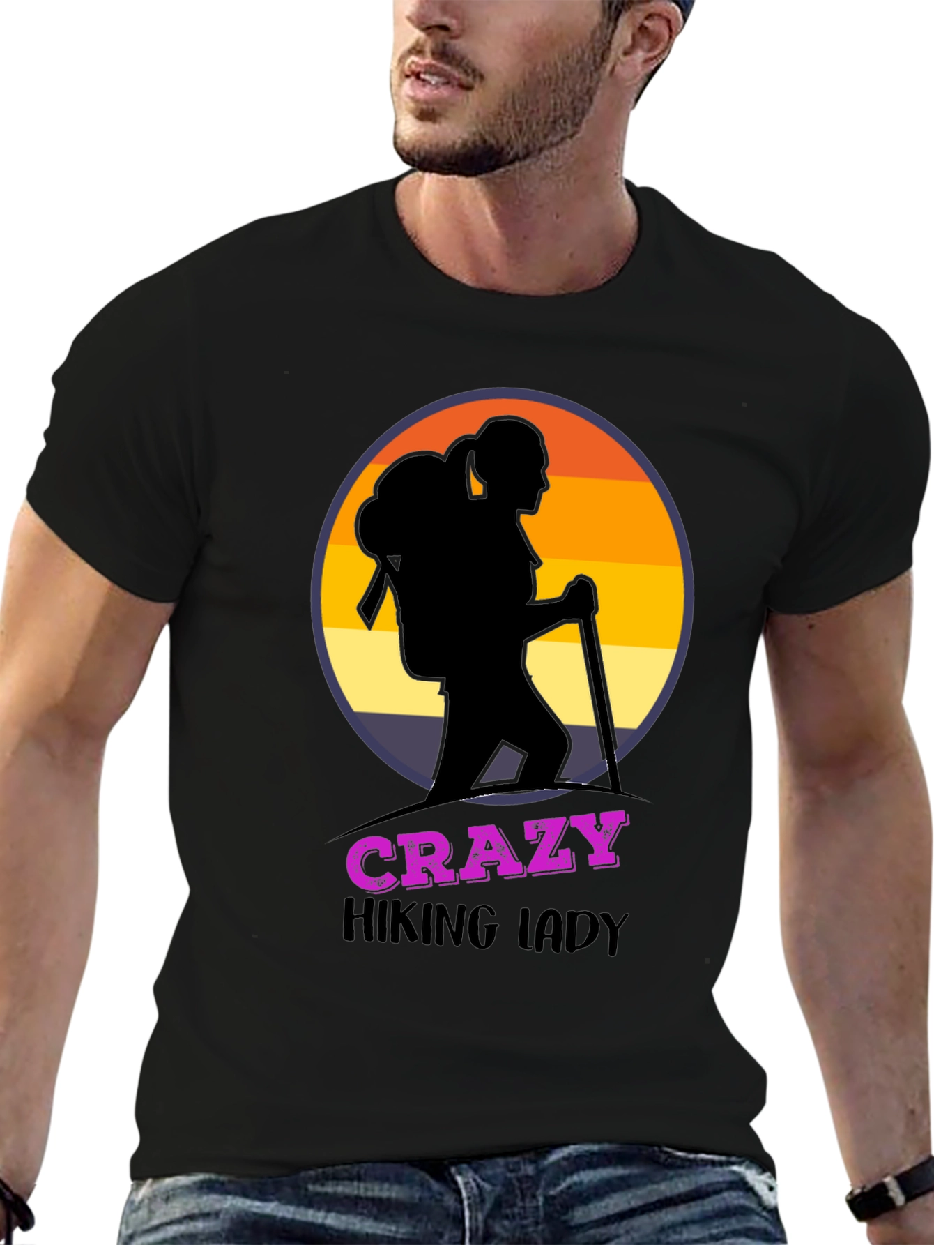 Crazy Hiking Lady Graphic T-Shirt
