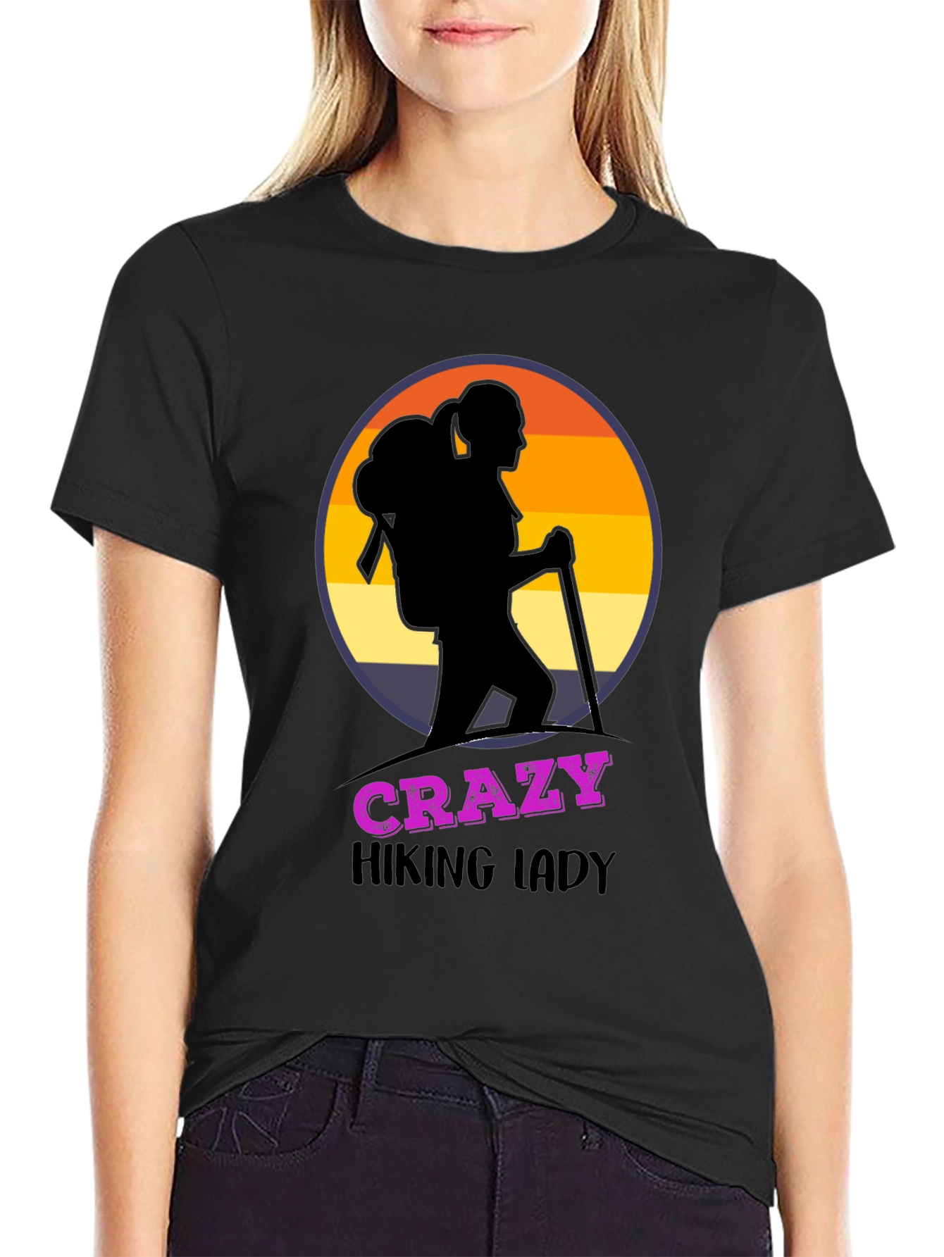 Crazy Hiking Lady Graphic T-Shirt