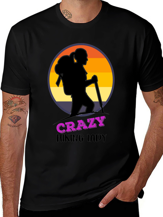 Crazy Hiking Lady Graphic T-Shirt