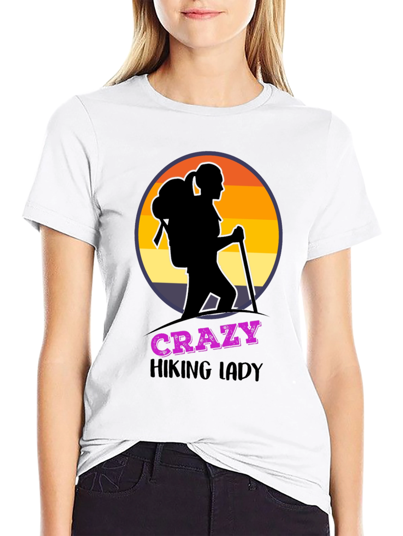 Crazy Hiking Lady Graphic T-Shirt