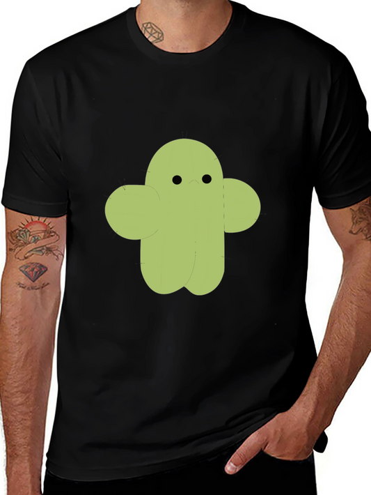 Cute Cactus Character Graphic Tee - Black