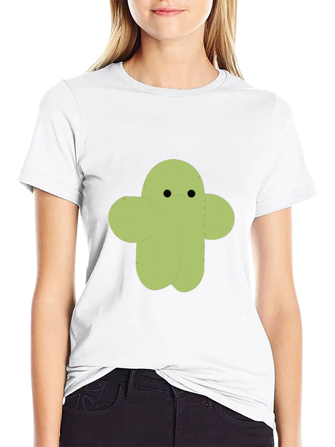 Cute Cactus Character Graphic Tee - Black