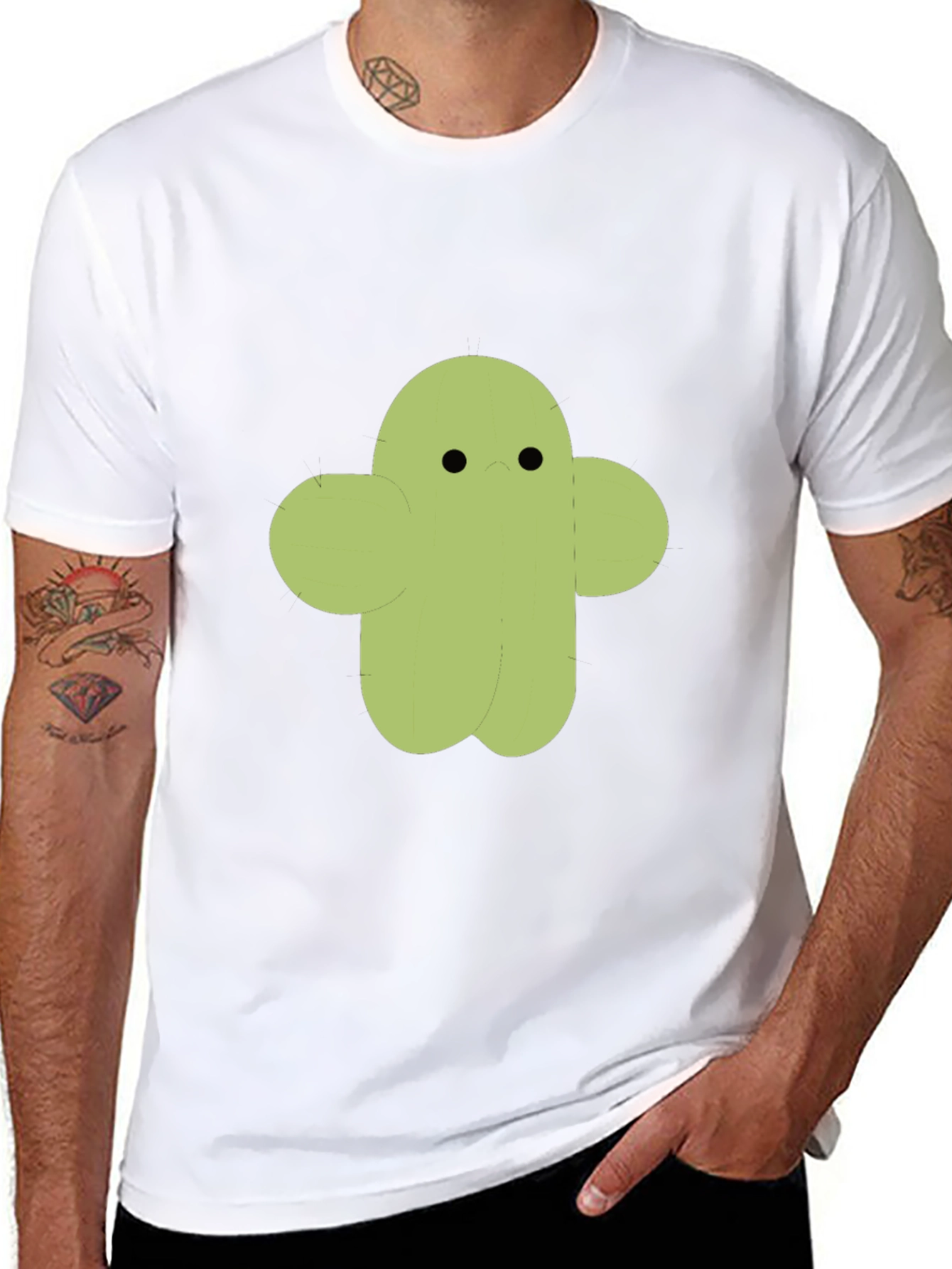 Cute Cactus Character Graphic Tee - Black