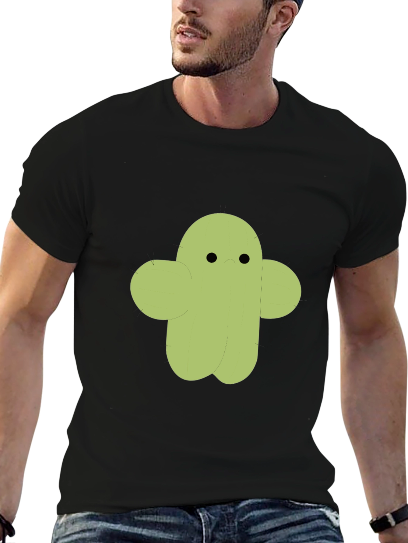 Cute Cactus Character Graphic Tee - Black
