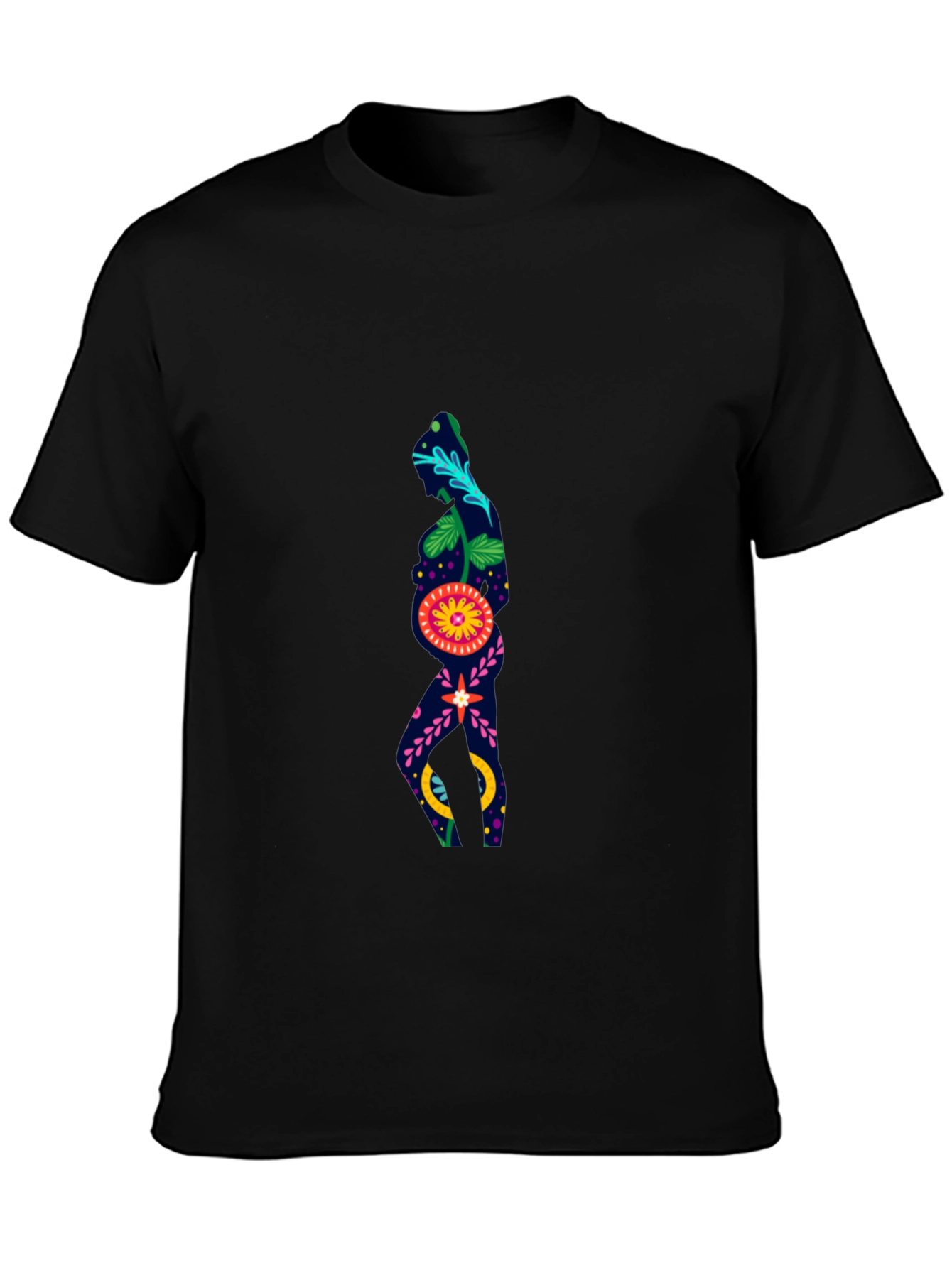 Floral Silhouette Graphic Black T-Shirt