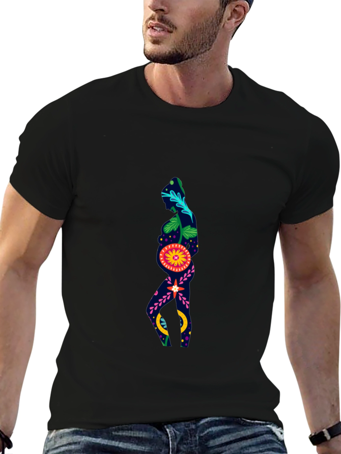 Floral Silhouette Graphic Black T-Shirt