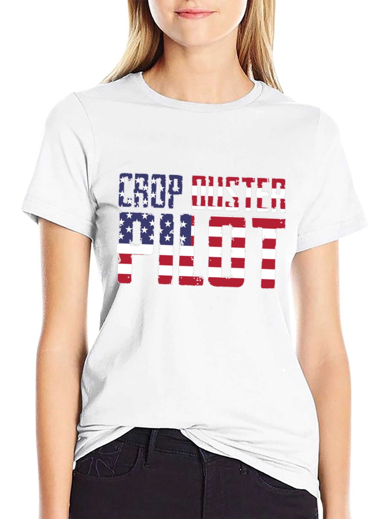 Crop Duster Pilot USA Flag Graphic Tee