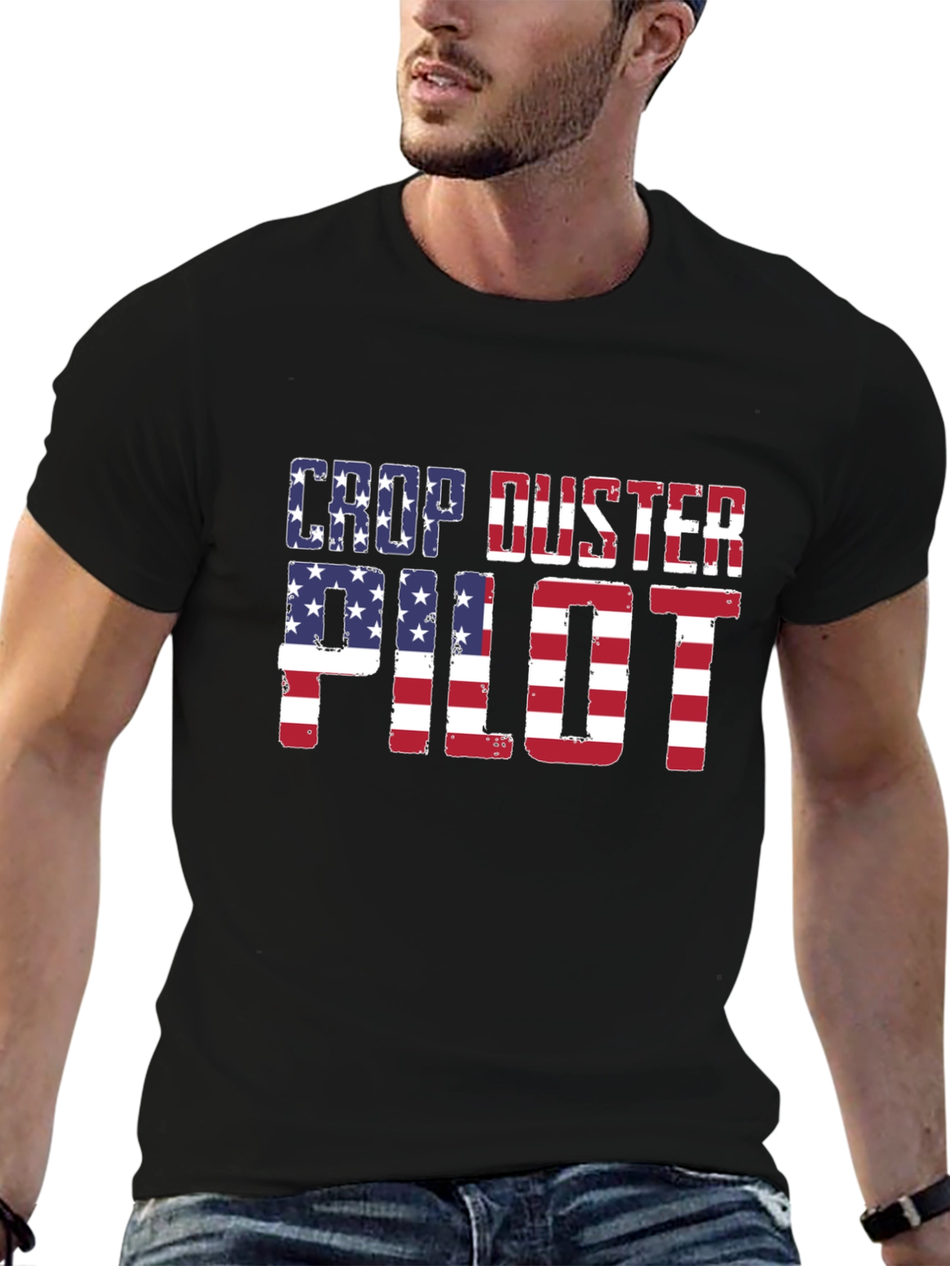 Crop Duster Pilot USA Flag Graphic Tee