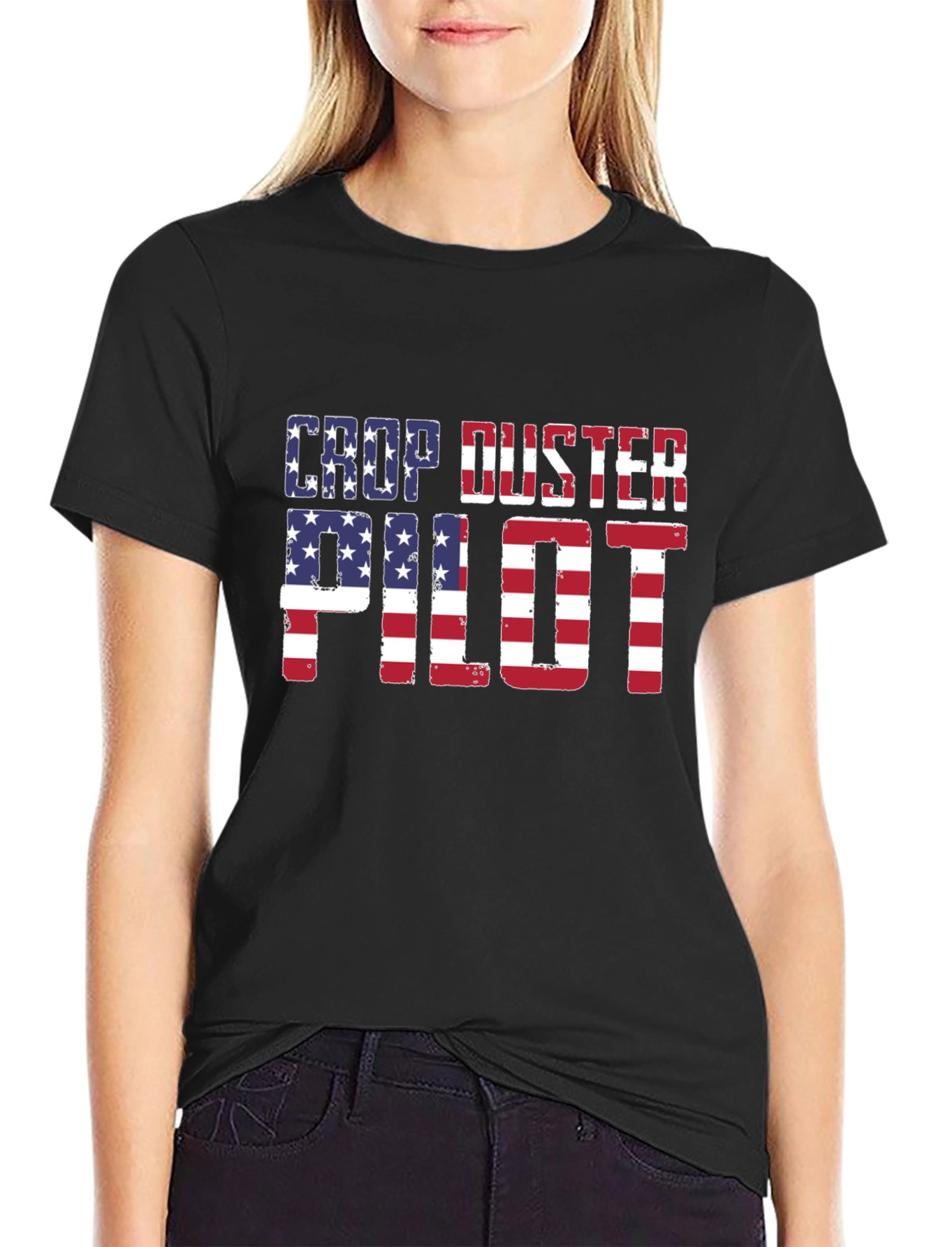 Crop Duster Pilot USA Flag Graphic Tee