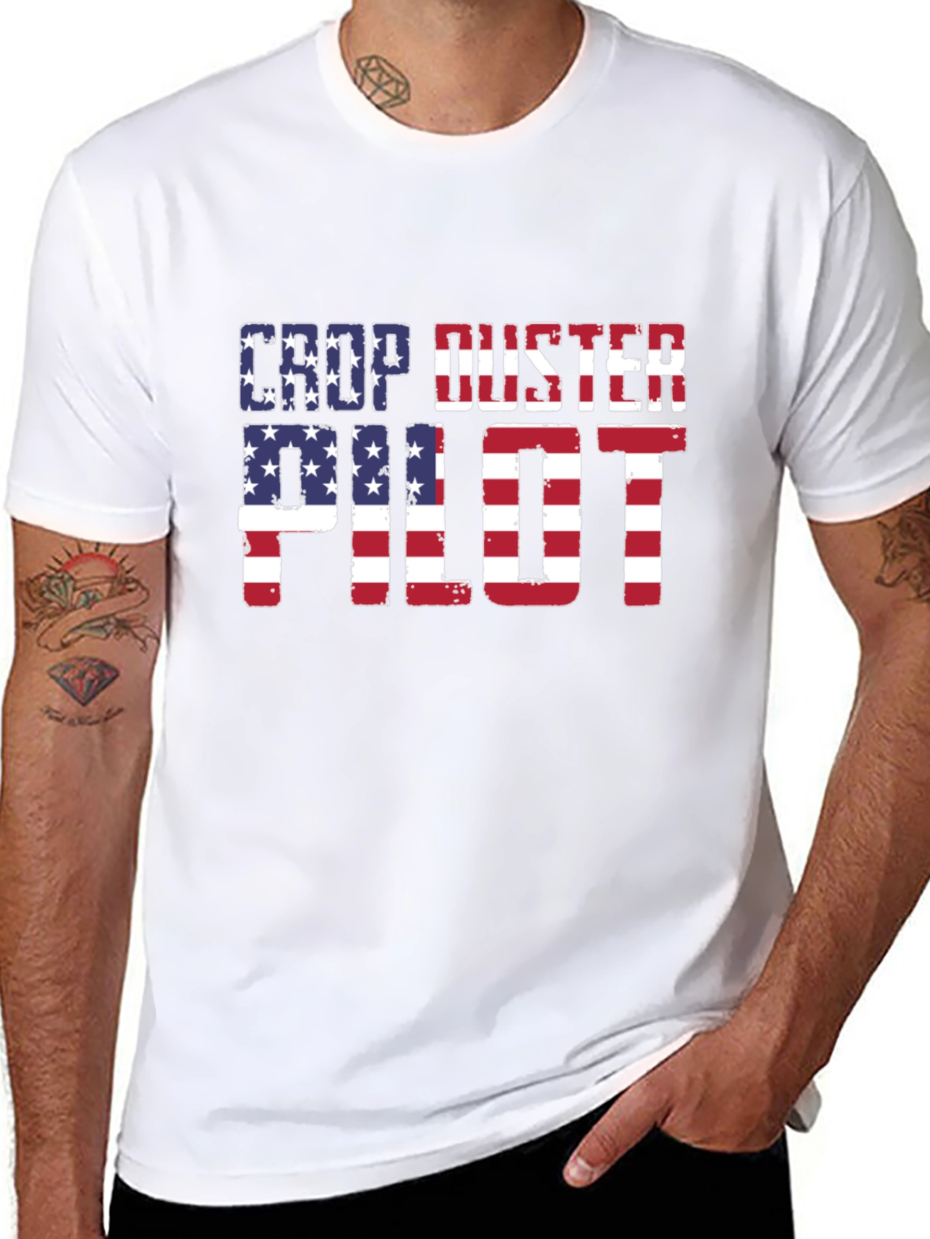 Crop Duster Pilot USA Flag Graphic Tee
