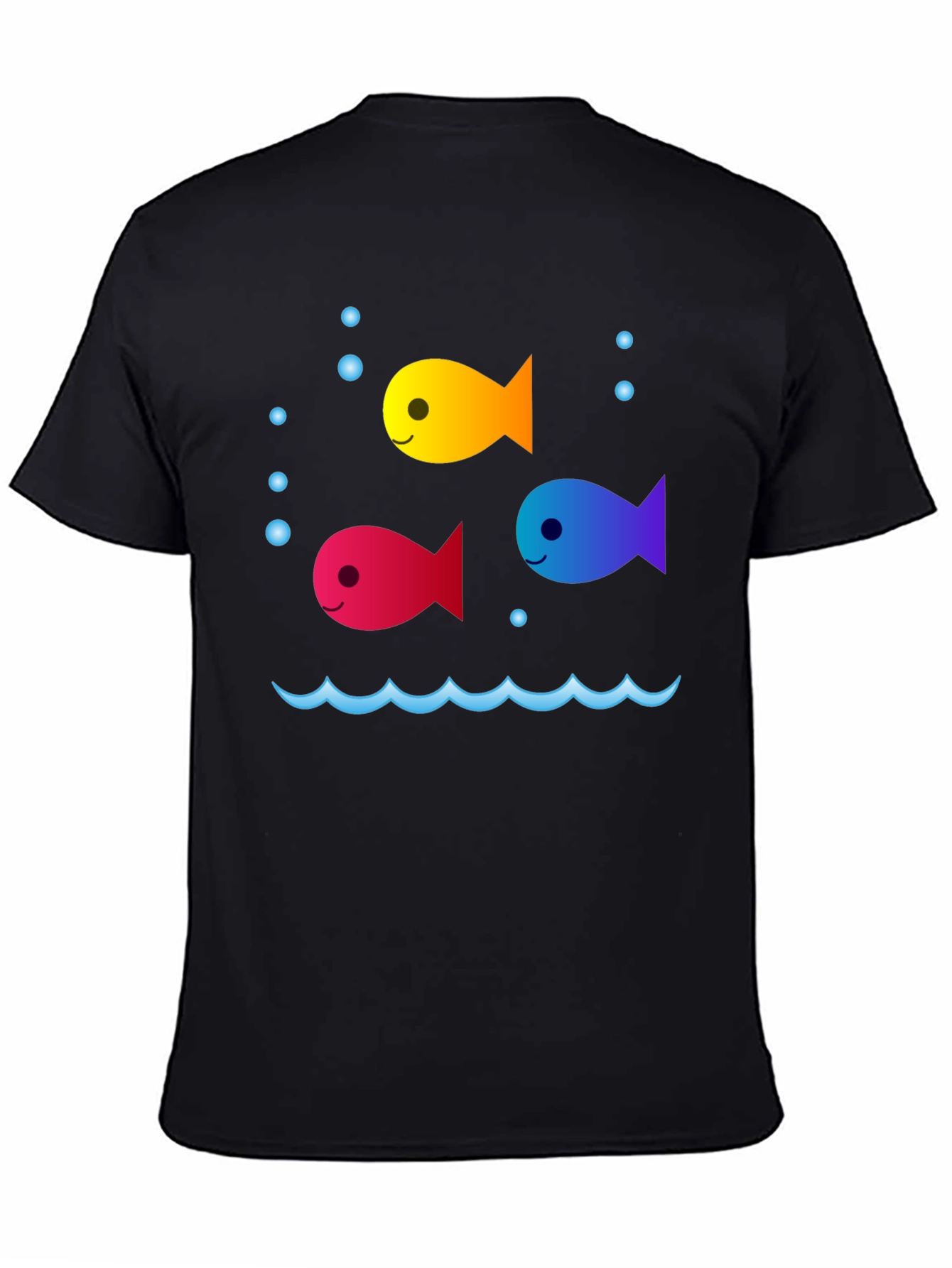 Whimsical Fish Graphic Tee - Black Cotton Comfort