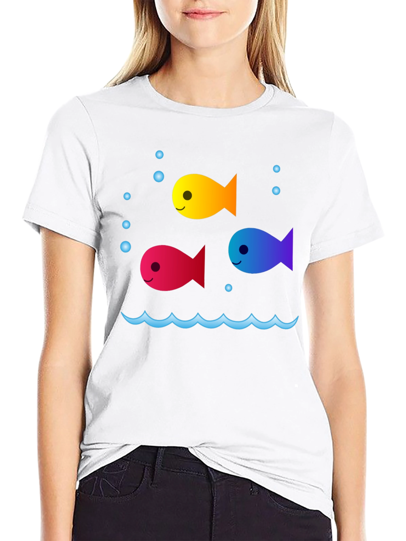 Whimsical Fish Graphic Tee - Black Cotton Comfort