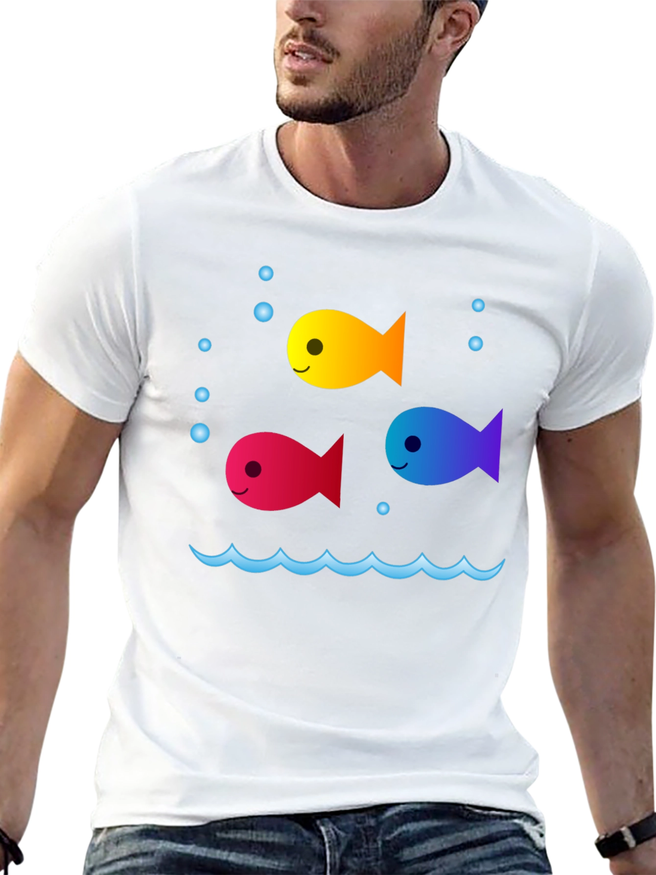 Whimsical Fish Graphic Tee - Black Cotton Comfort