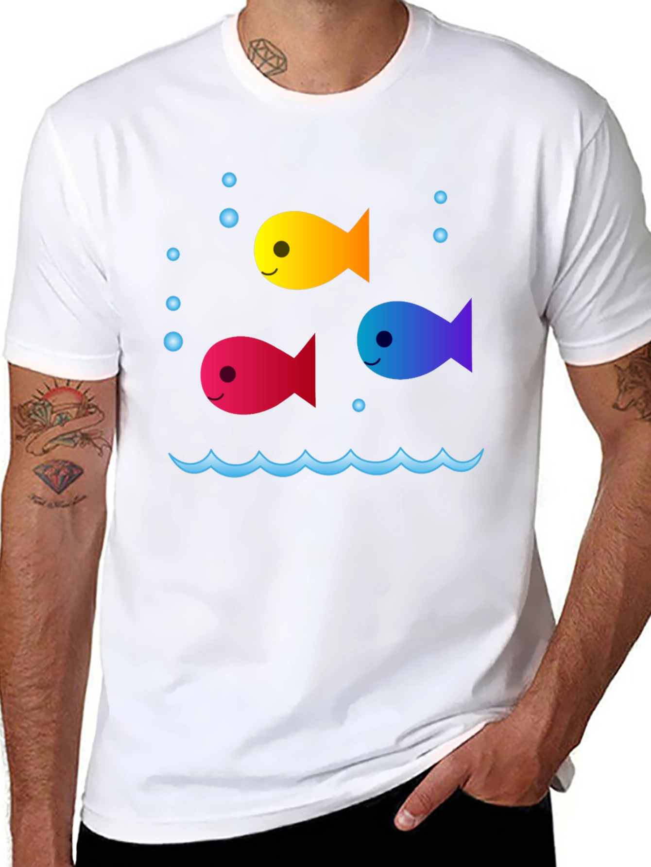 Whimsical Fish Graphic Tee - Black Cotton Comfort
